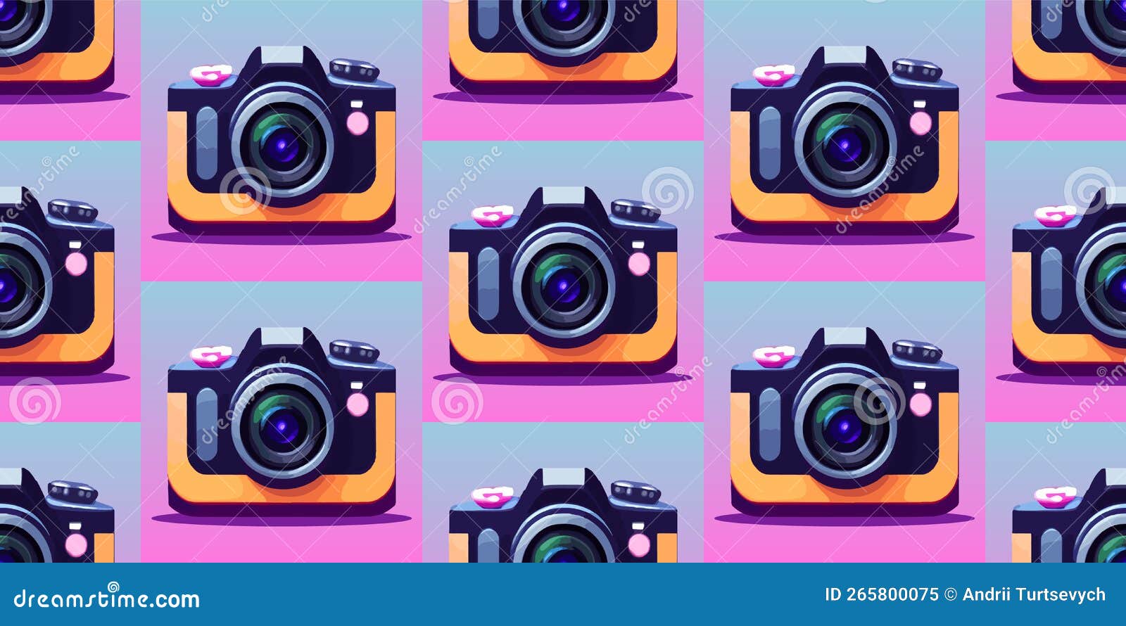 DSLR Cameras, Cartoon Style, Seamless Vector Pattern Stock Vector
