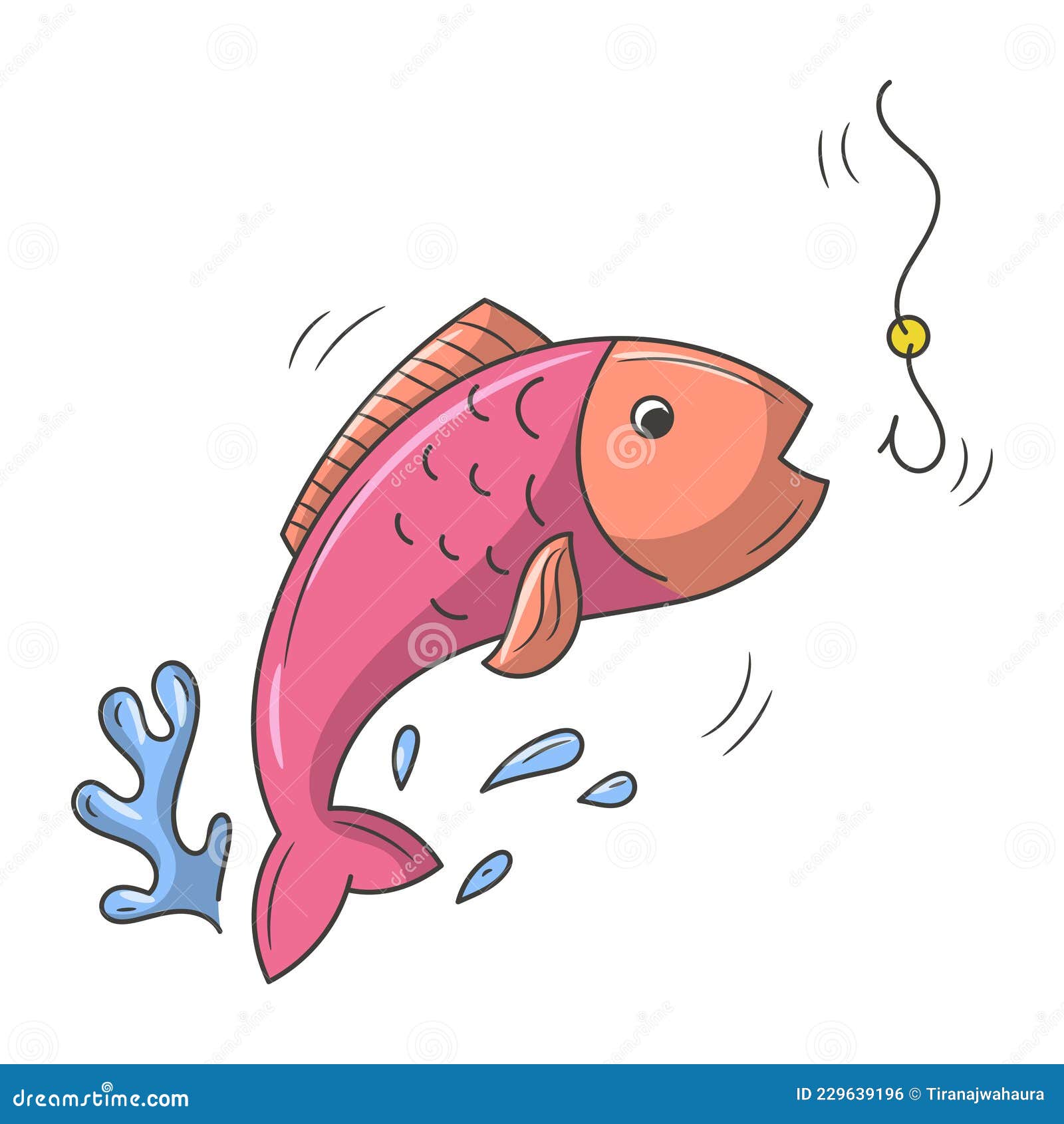 Fish and Fishing Line Colored Vector Illustration Stock Vector -  Illustration of fins, cartoon: 229639196
