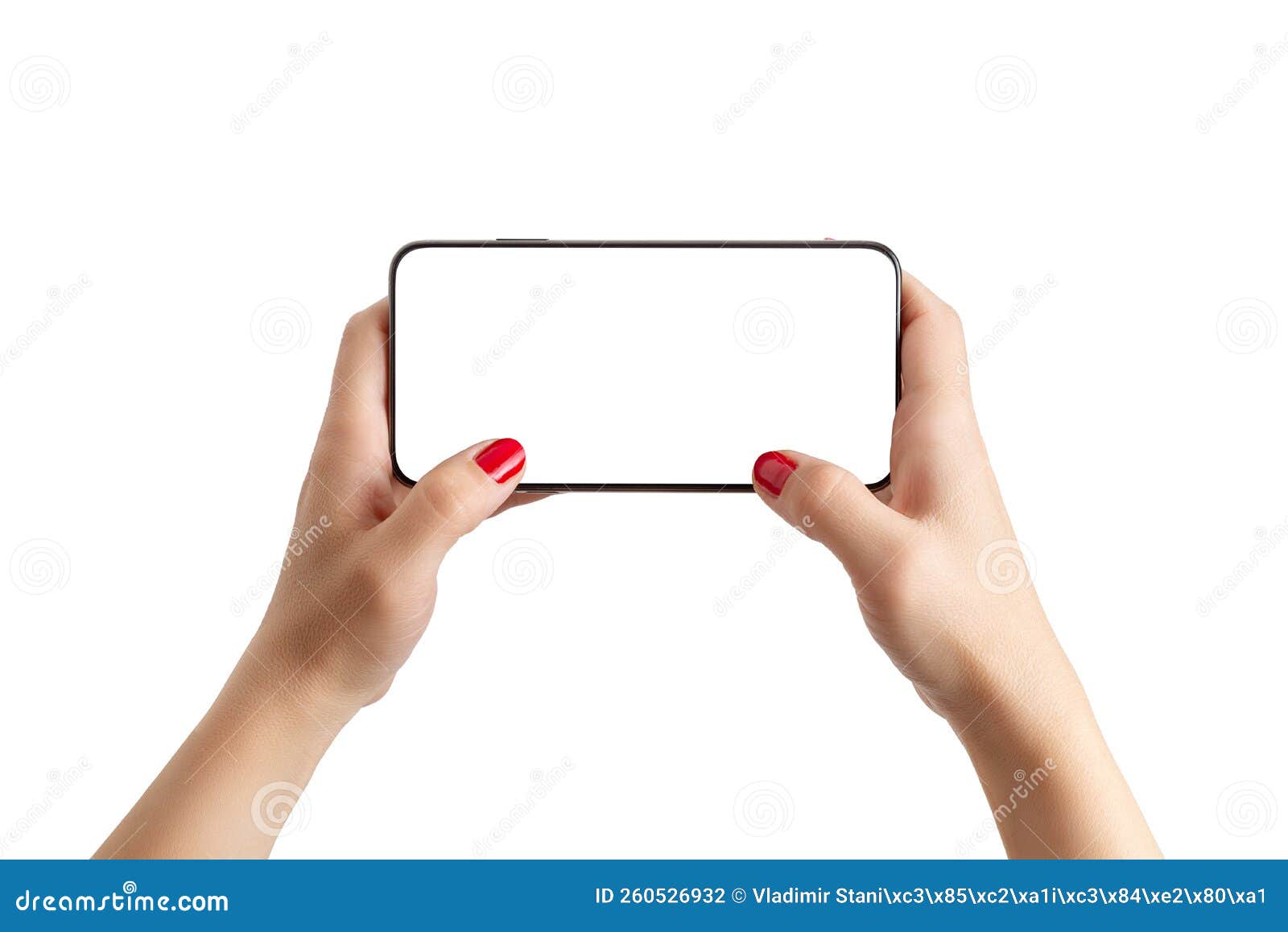 duas mãos segurando horizontalmente smartphone com botão de jogo