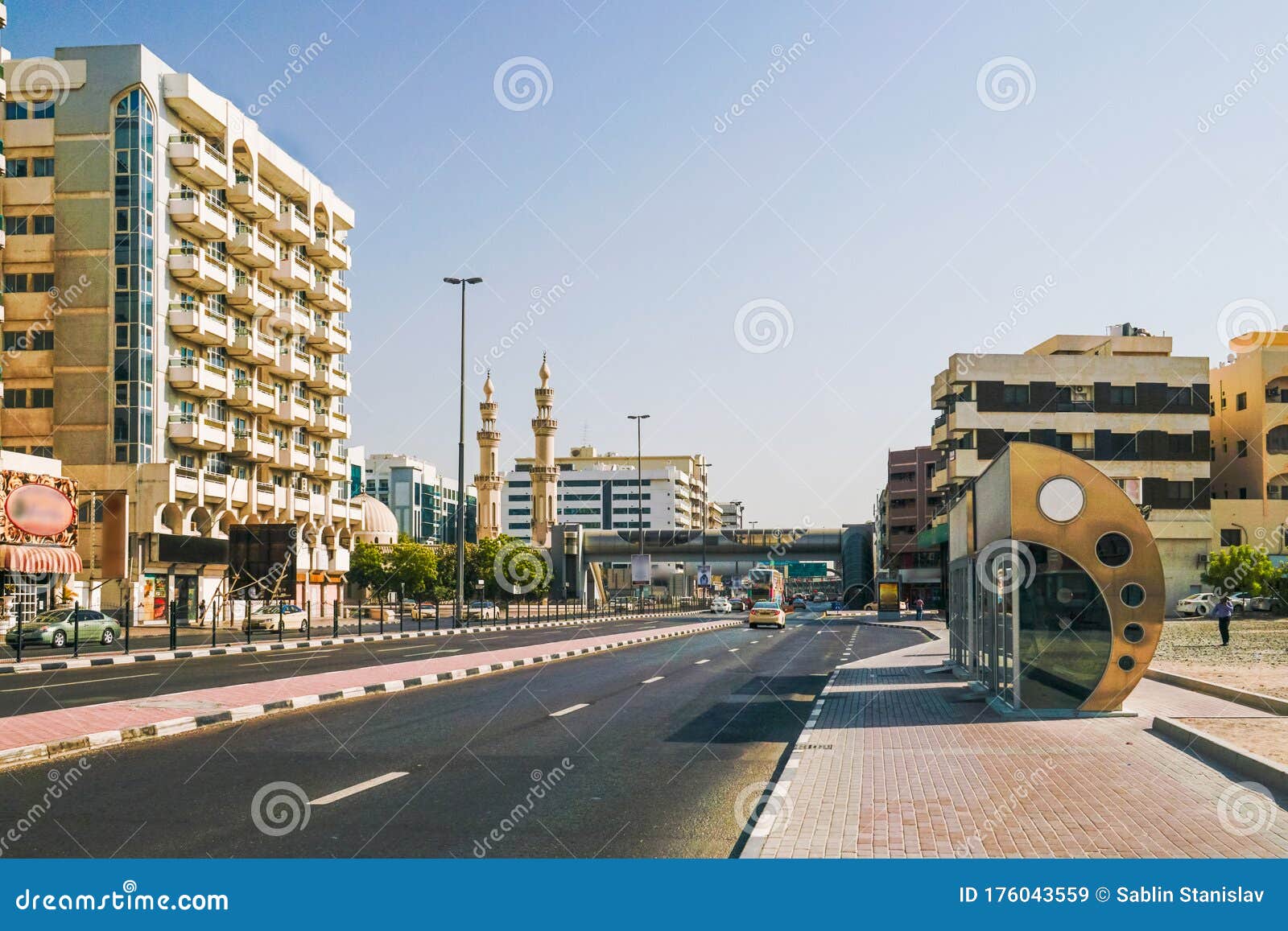 dubai. air-conditioned stop for transport. old deira in the new metropolis of dubai. street al rigga.