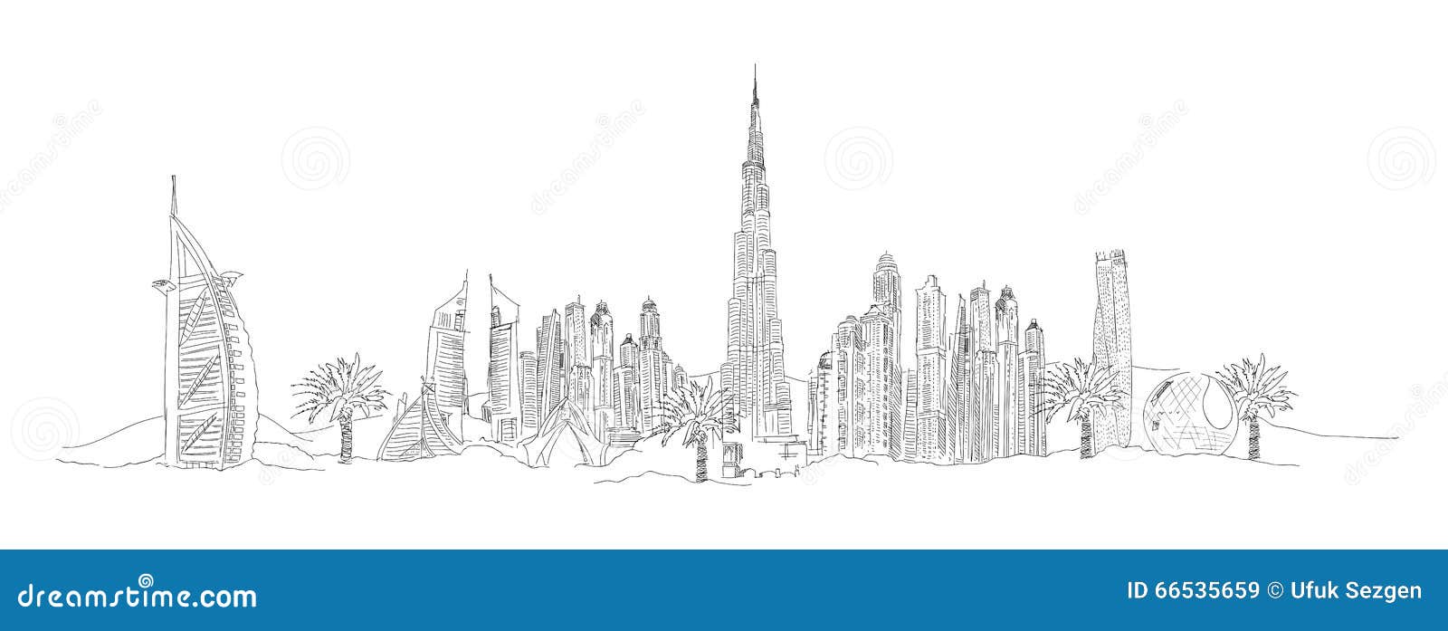 Sketch of Dubai Skyscrapers Modern Architecture of Dubai Marina Stock  Illustration  Illustration of building marina 219370458