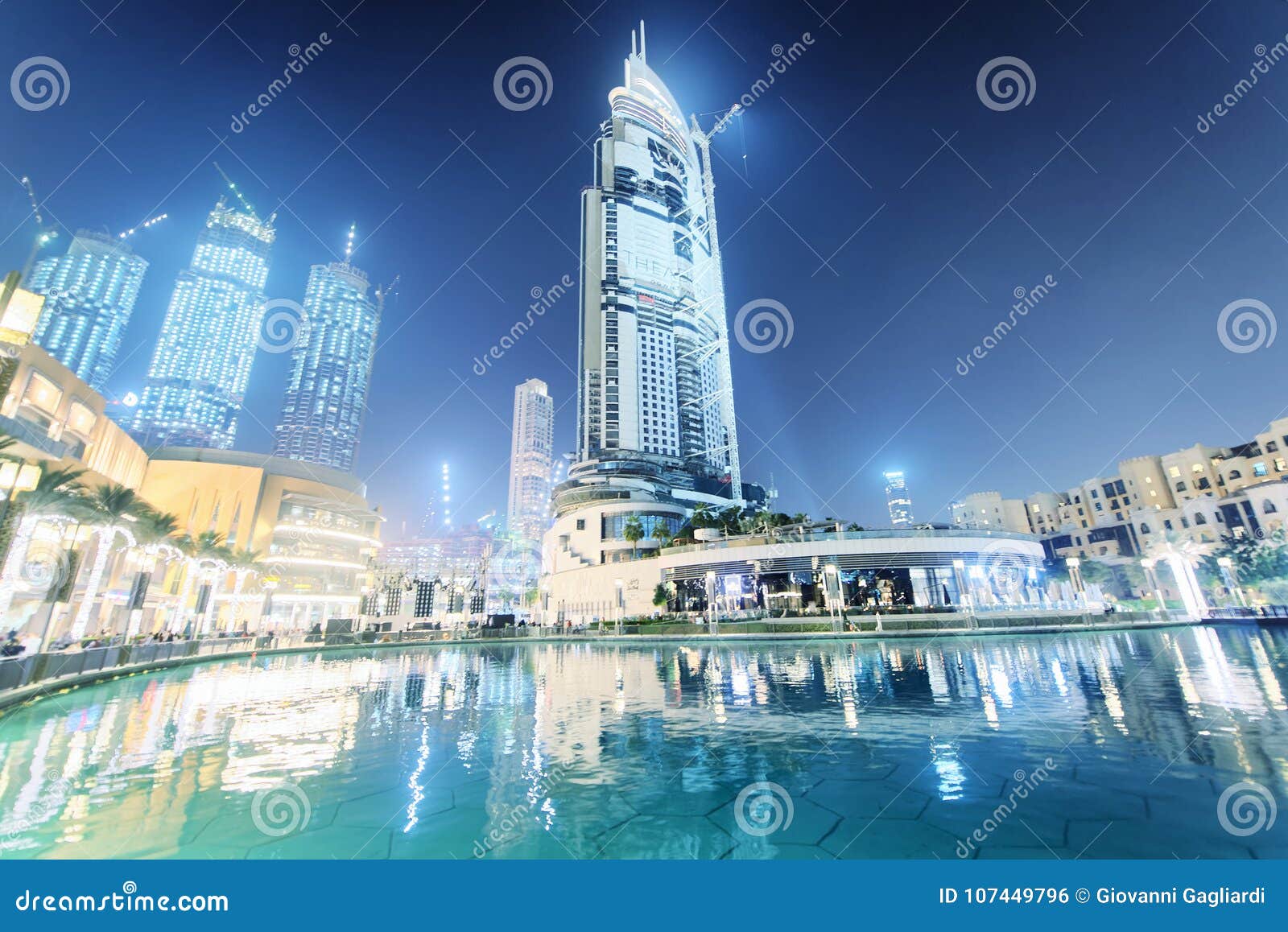 DUBAI DECEMBER 4, 2016 Street View of Downtown Dubai at Night