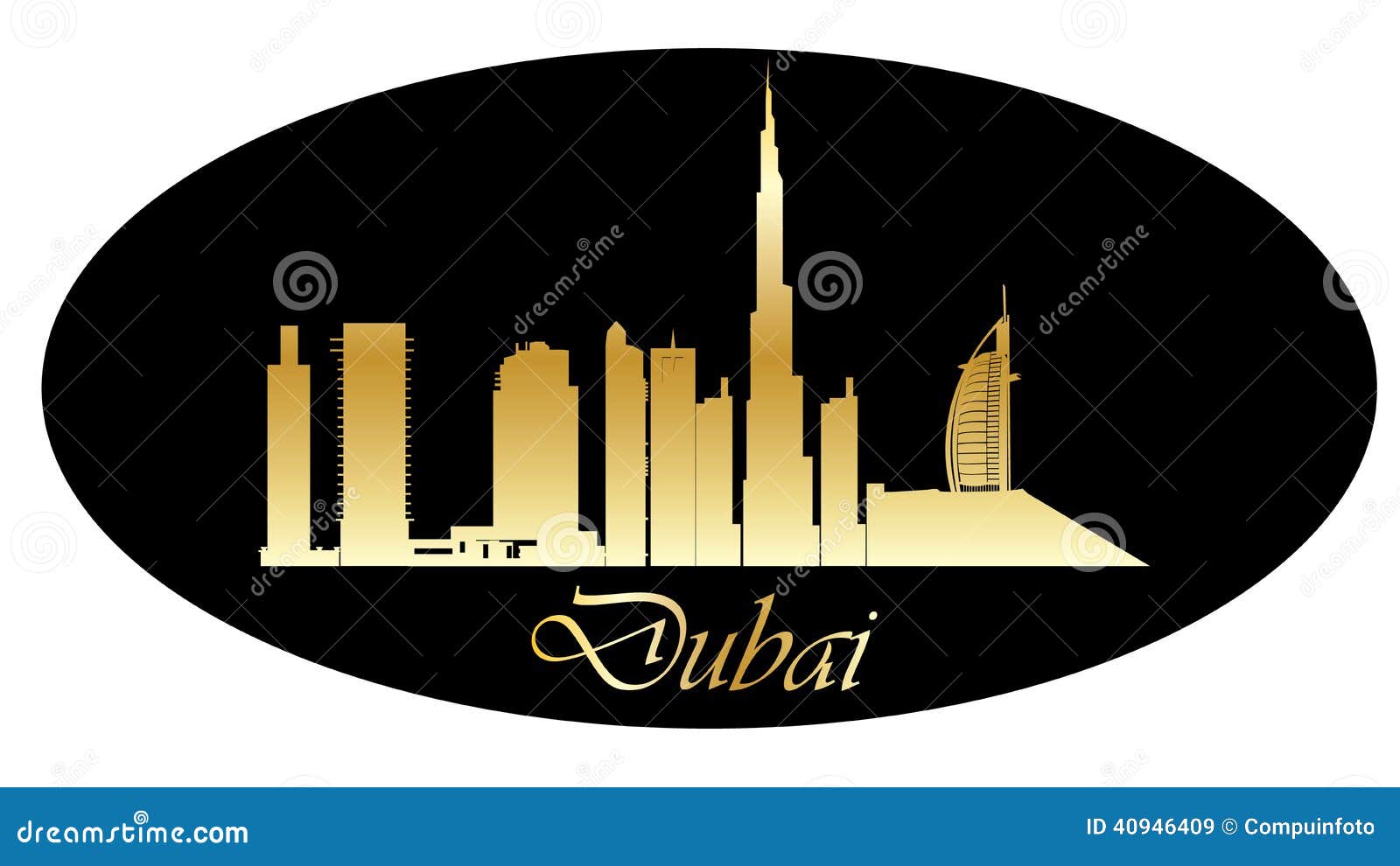 Dubai golden skyline stock vector. Illustration of beautiful - 40946409