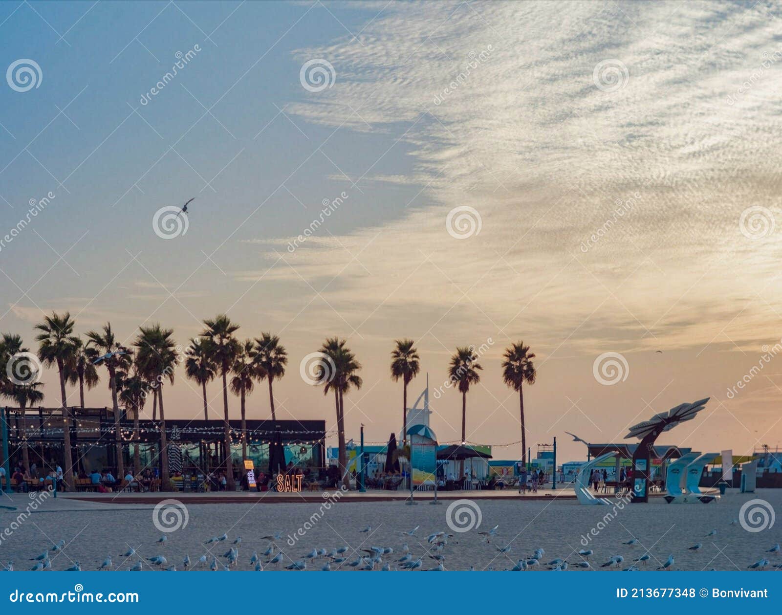 Dubai Kite Beach at Sunset with Burj Al Arab in the Background