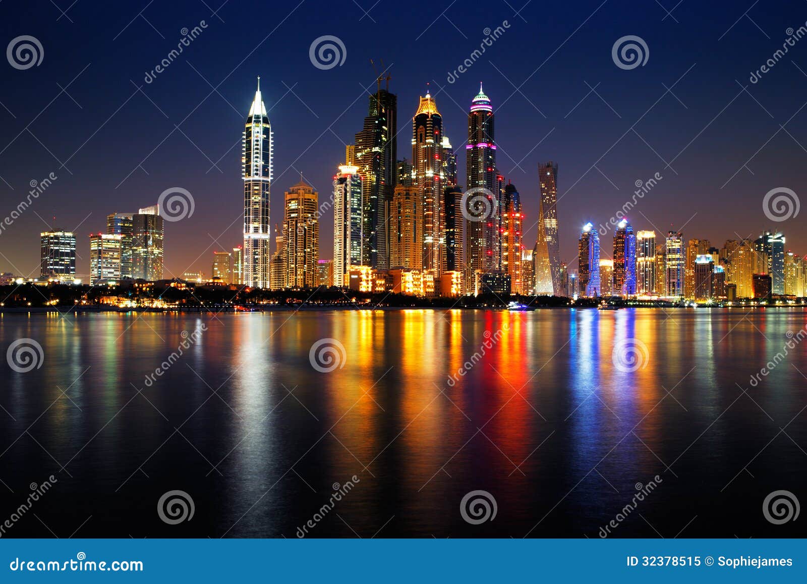 dubai marina, uae at dusk as seen from palm jumeirah