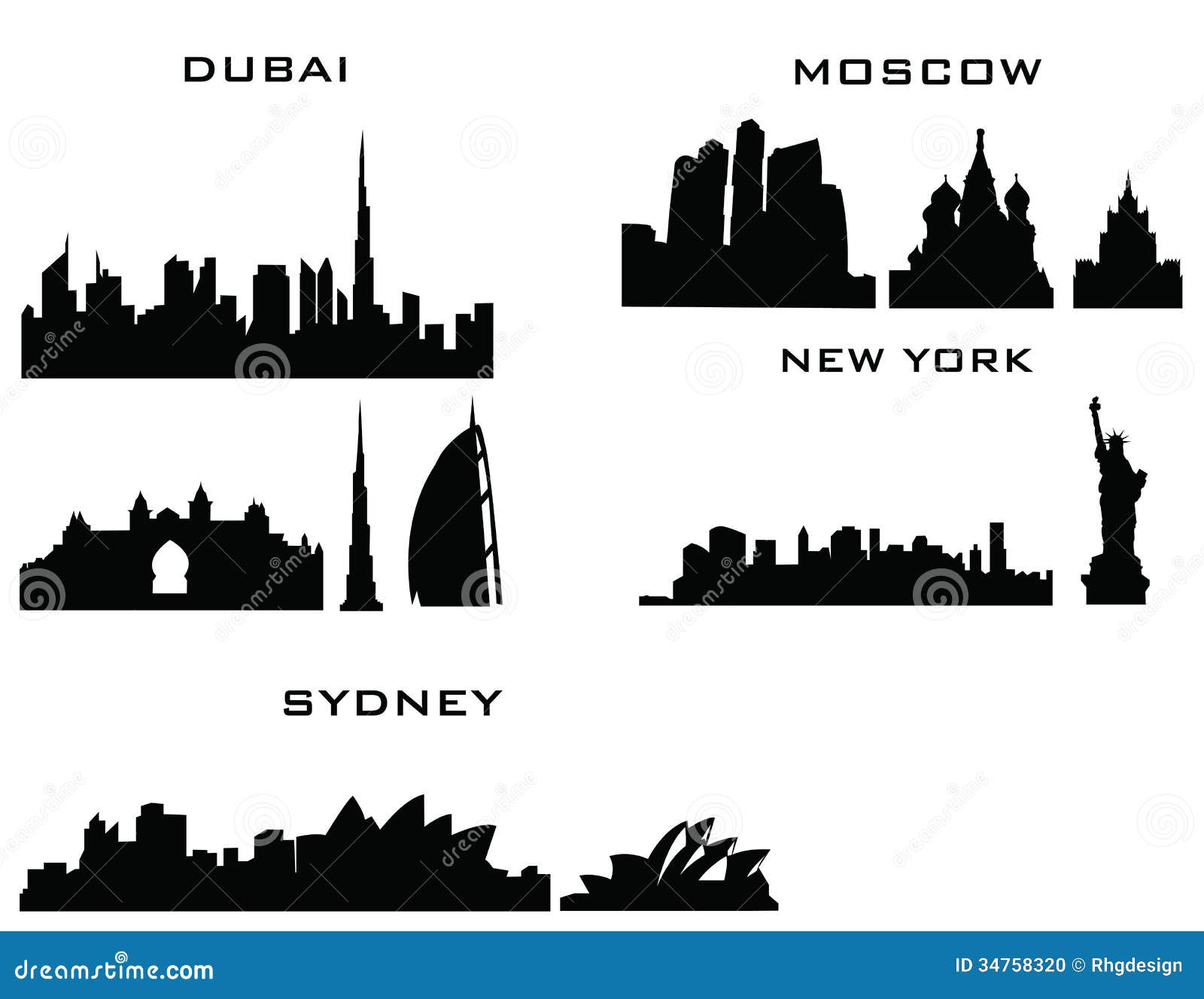 Dubai Moscow Sydney New York Stock Photo - Image: 34758320