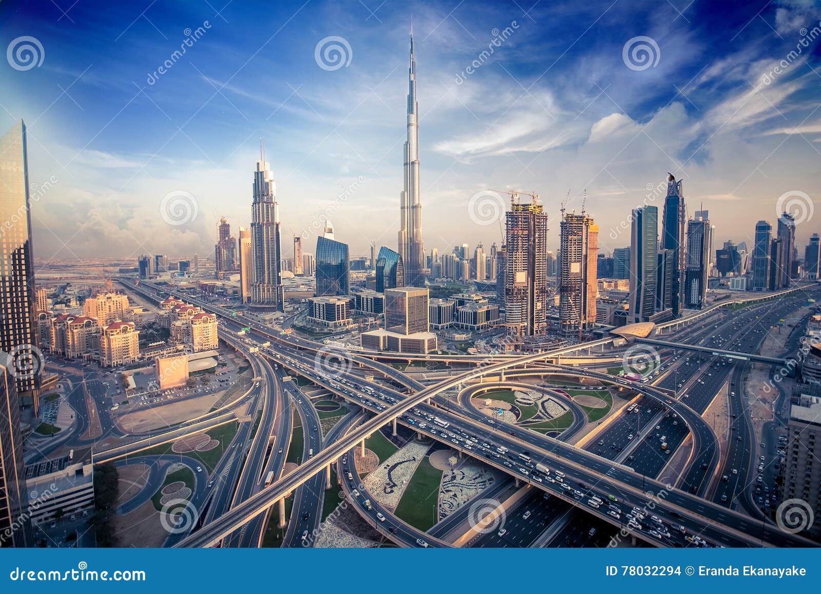 dubai skyline with beautiful city close to it's busiest highway on traffic