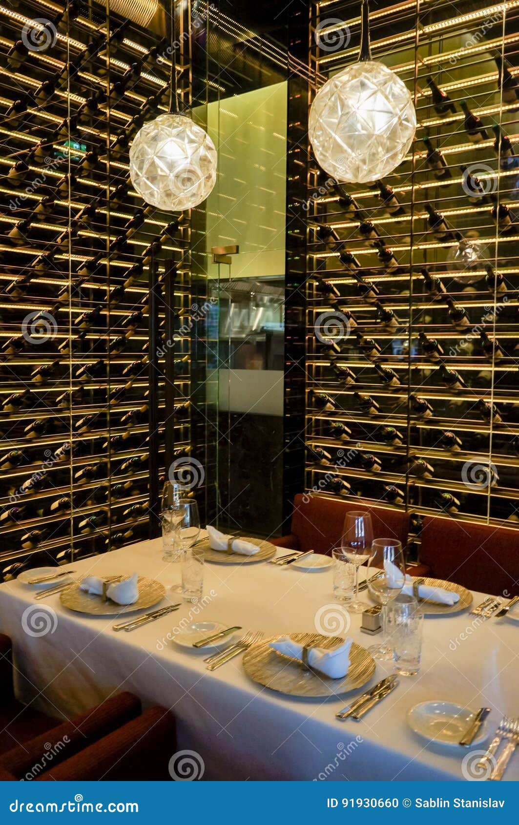 Dubai. Summer 2016. the Interior of the Wine Restaurant Ritz Carlton