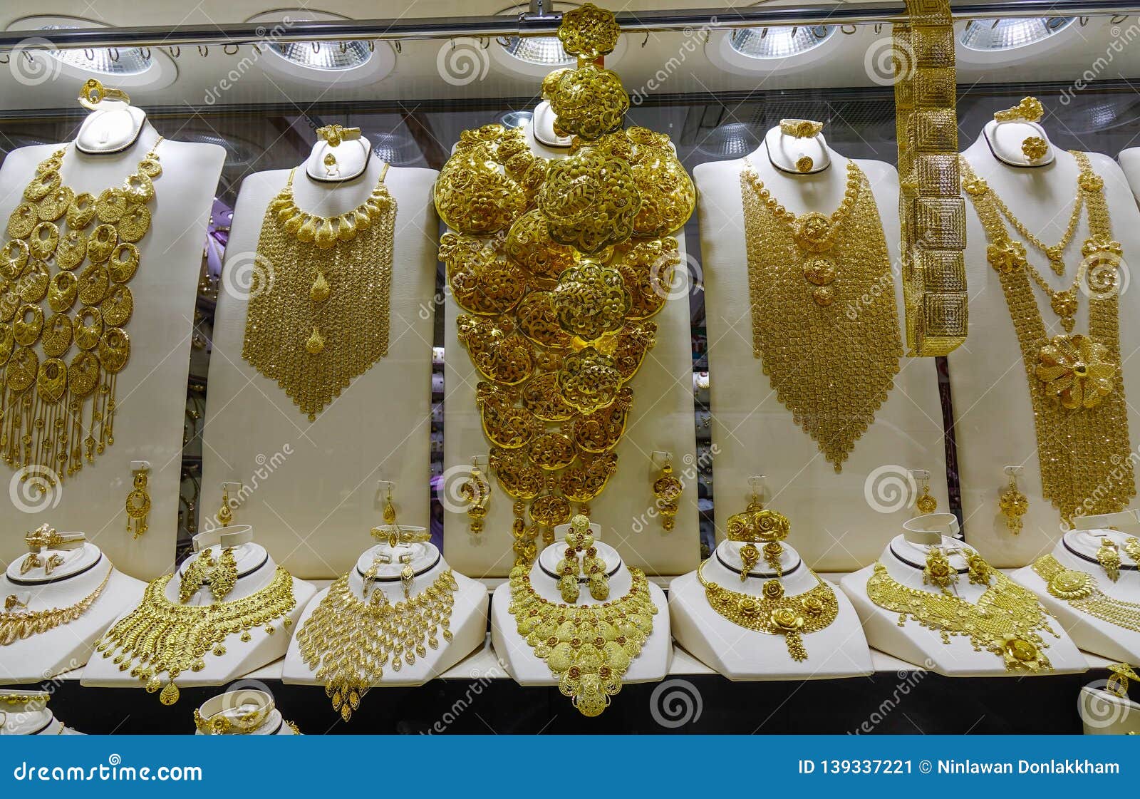 Gold Jewelry in the Display Window Stock Image - Image of beauty ...