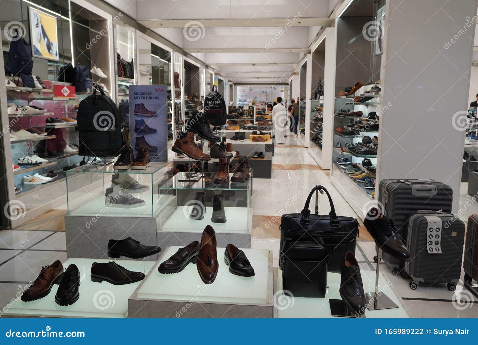 Dubai UAE December 2019 - Men Shoes in a Luxury Store. Set of Black and ...