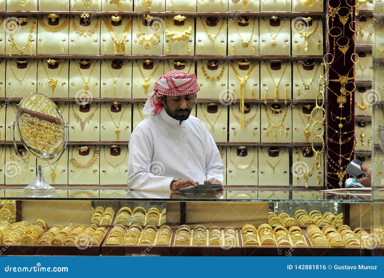 Dubai, UAE - March, 03, 2017: Gold Seller Inside a Jewelry in the Dubai ...