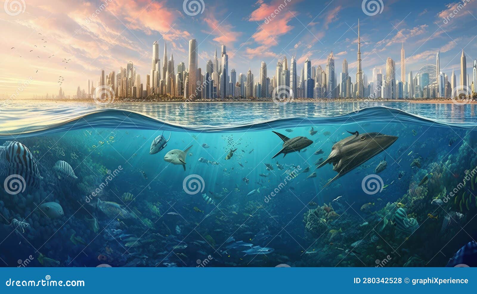 Dubai Underwater Skyline DIY Diamond Painting Kit Stock Illustration
