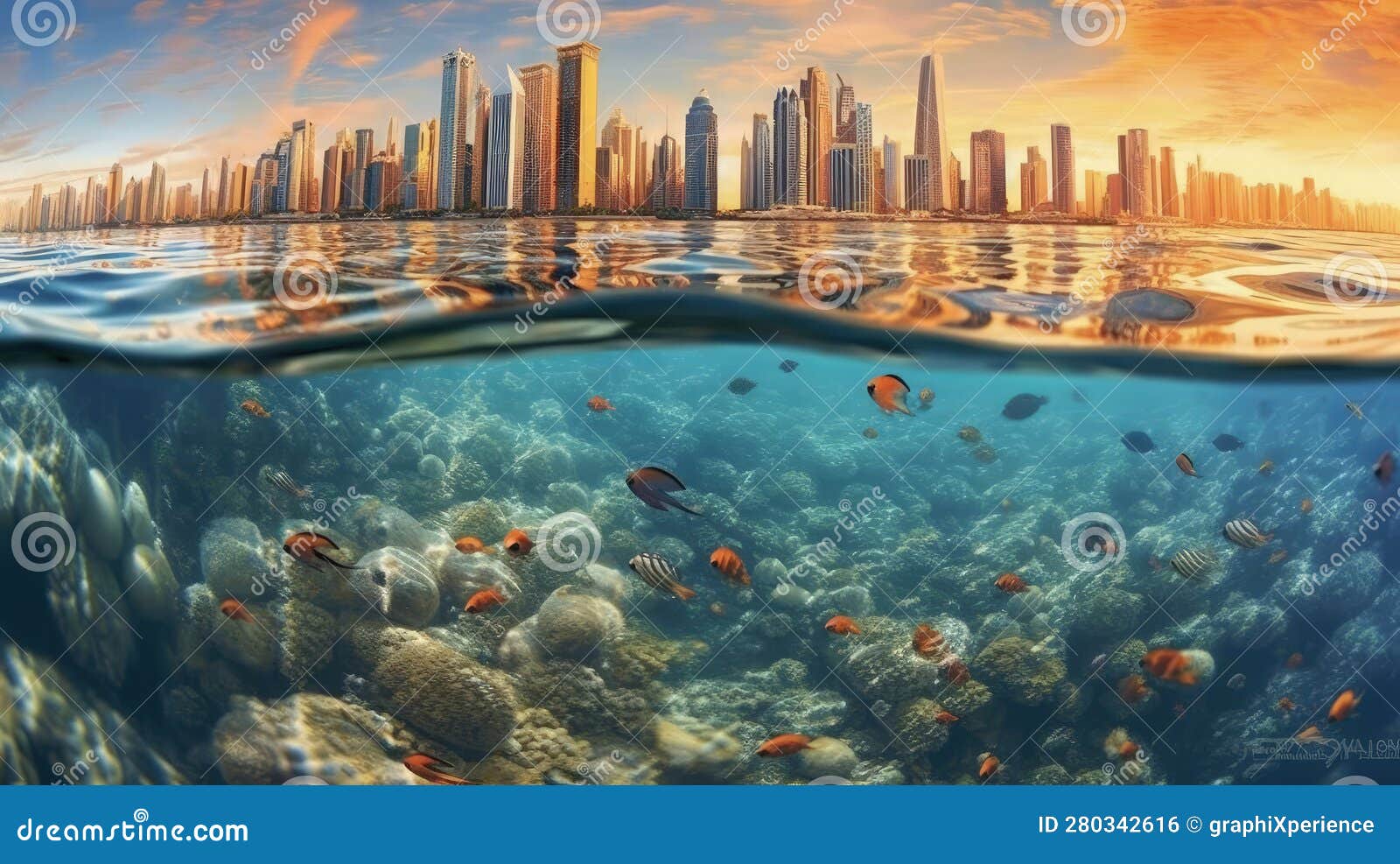 Dubai Underwater Skyline DIY Diamond Painting Kit Stock Illustration