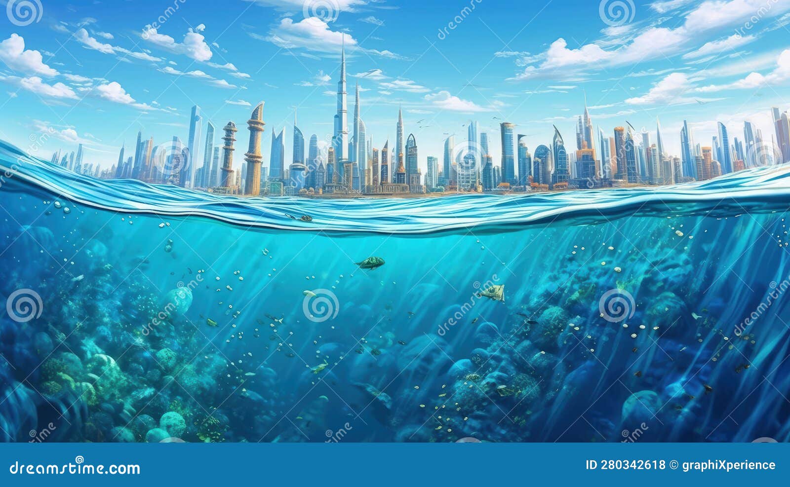 Dubai Underwater Skyline DIY Diamond Painting Kit Stock Illustration