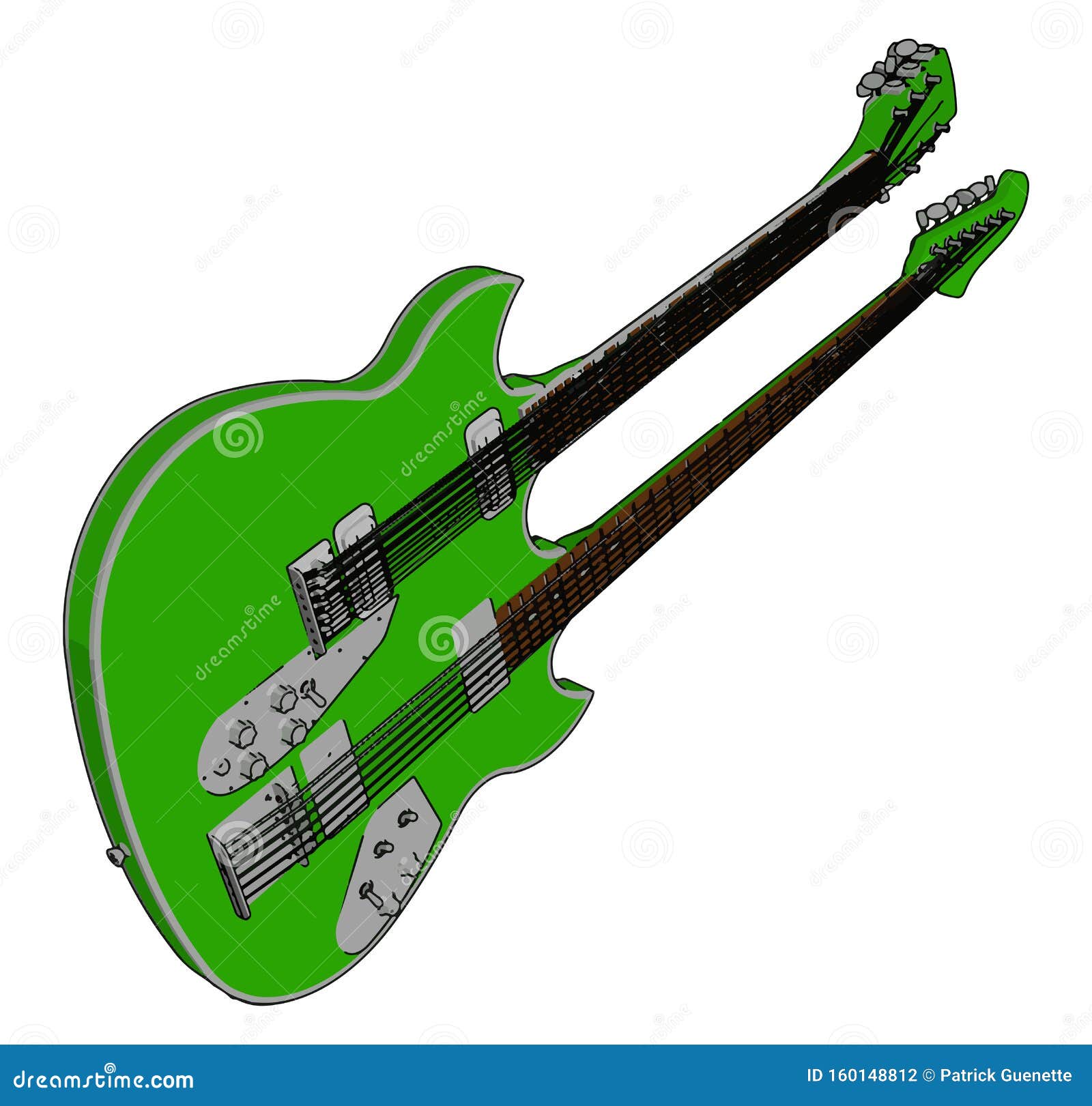 Dubbele Gitaar Met Zijn Delenvector Kleurenillustratie Vector Illustratie of lijstwerken, fretboard: 160148812