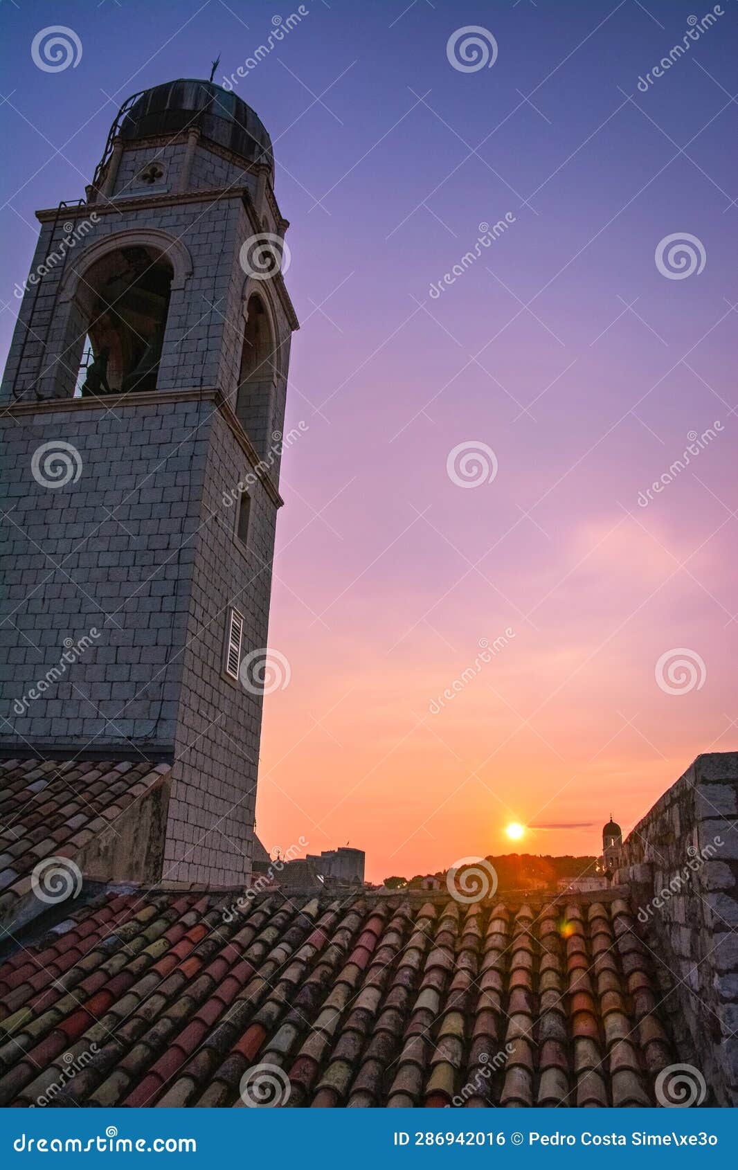 magical sunset by dubrovnik bell tower - croatia