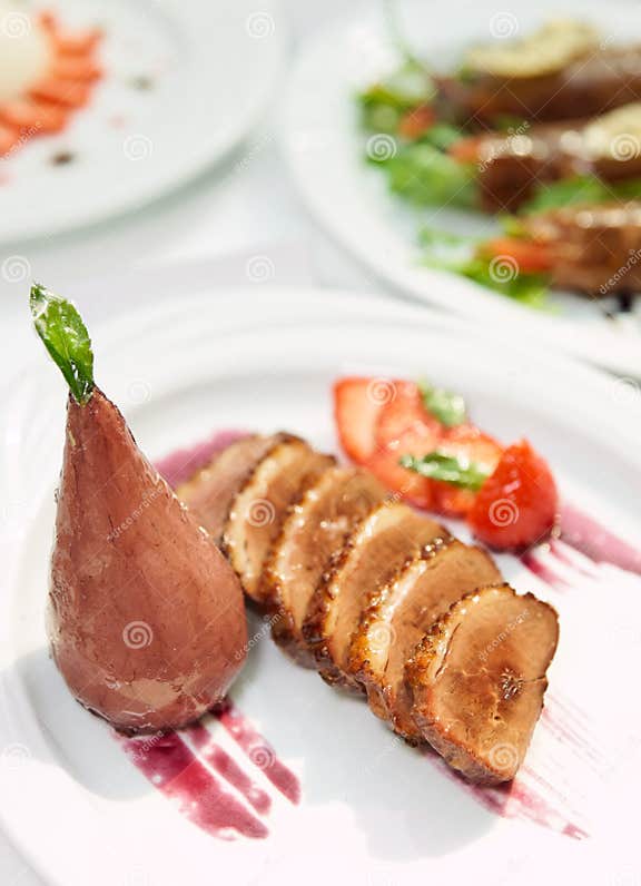 Duck breast dish stock image. Image of fillet, dish, berry - 25127035