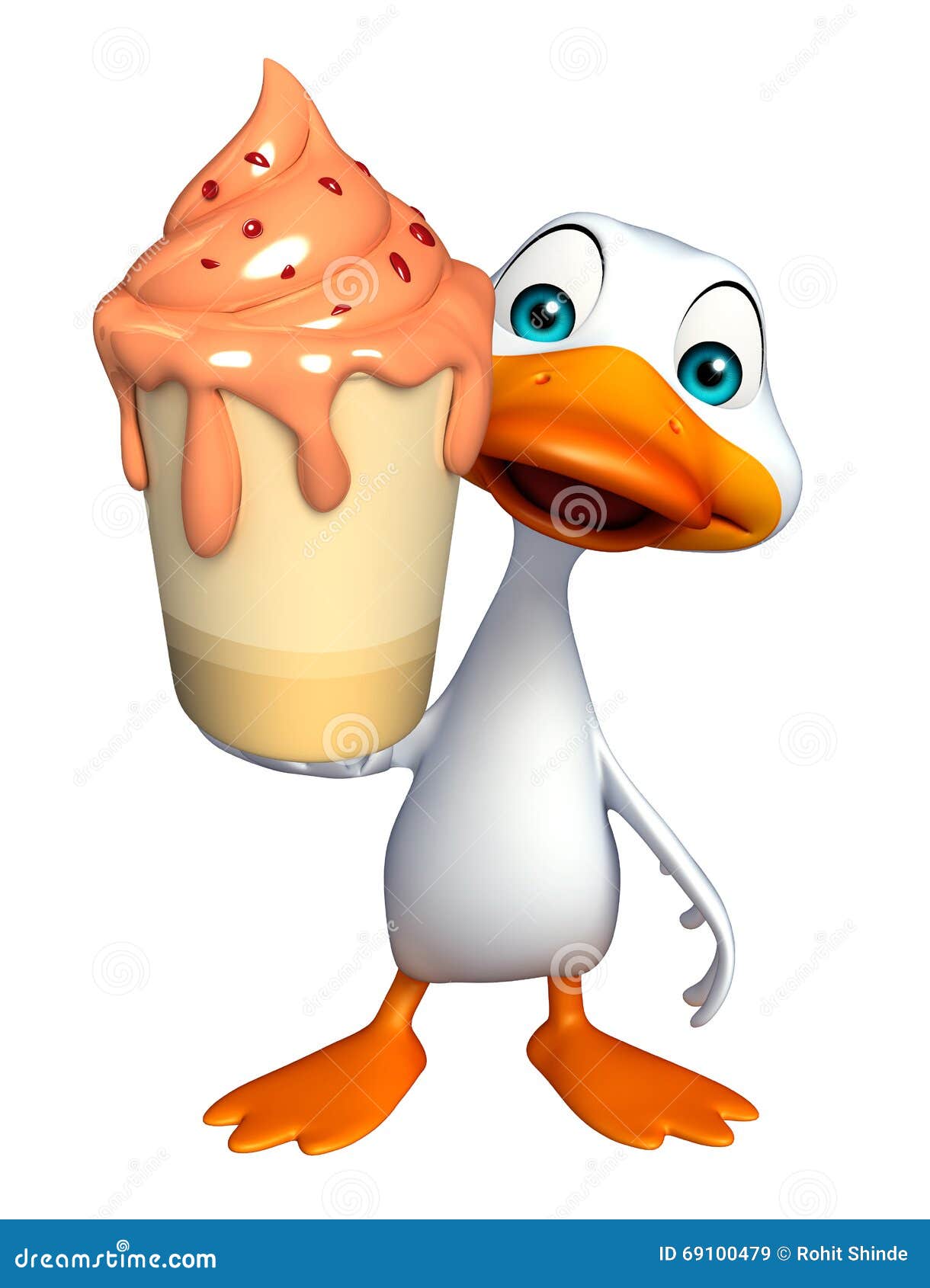 Duck Cartoon Character with Ice Cream Stock Illustration Illustration