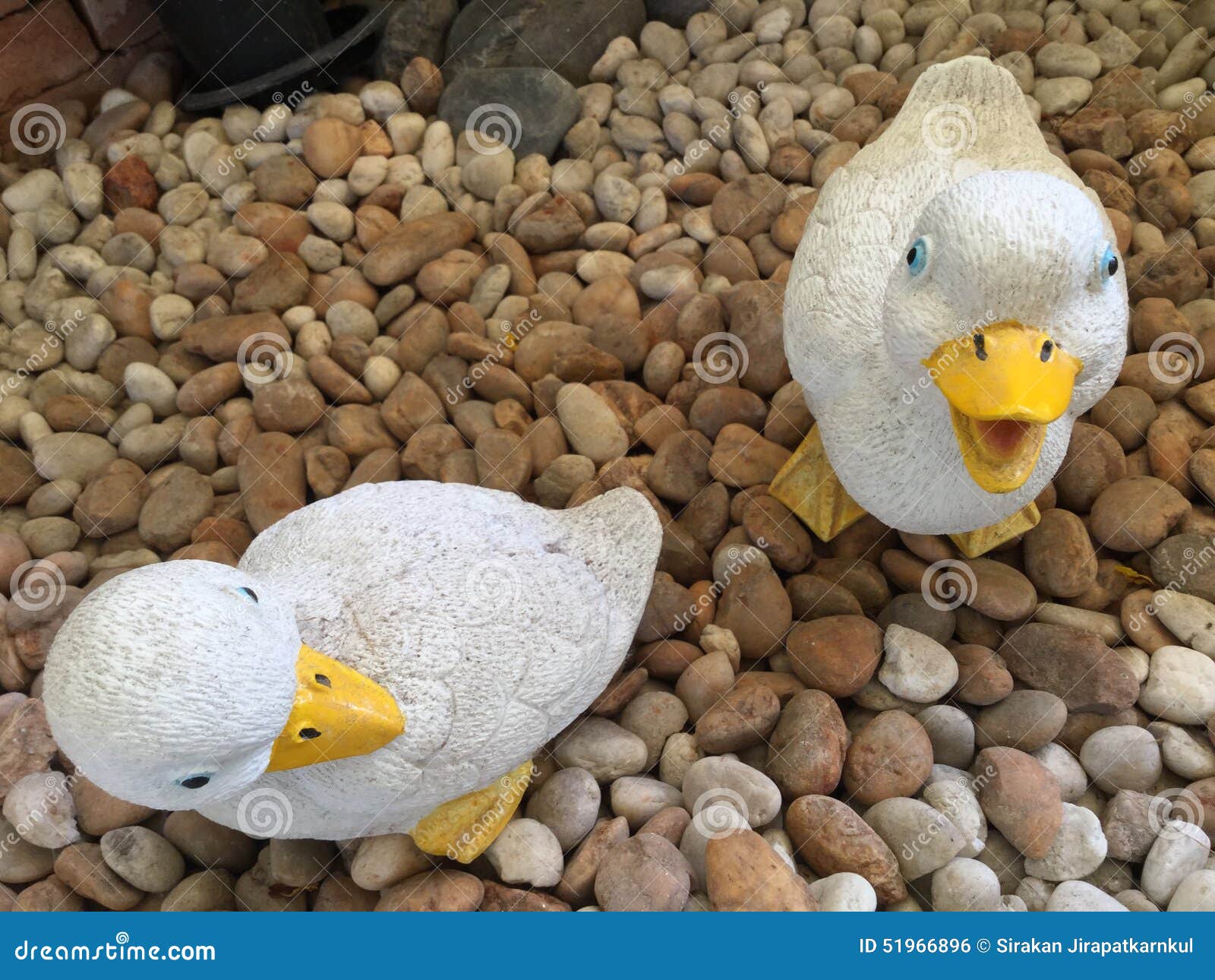Duck Dolls Statue on Stone at Garden Stock Photo Image of gardening