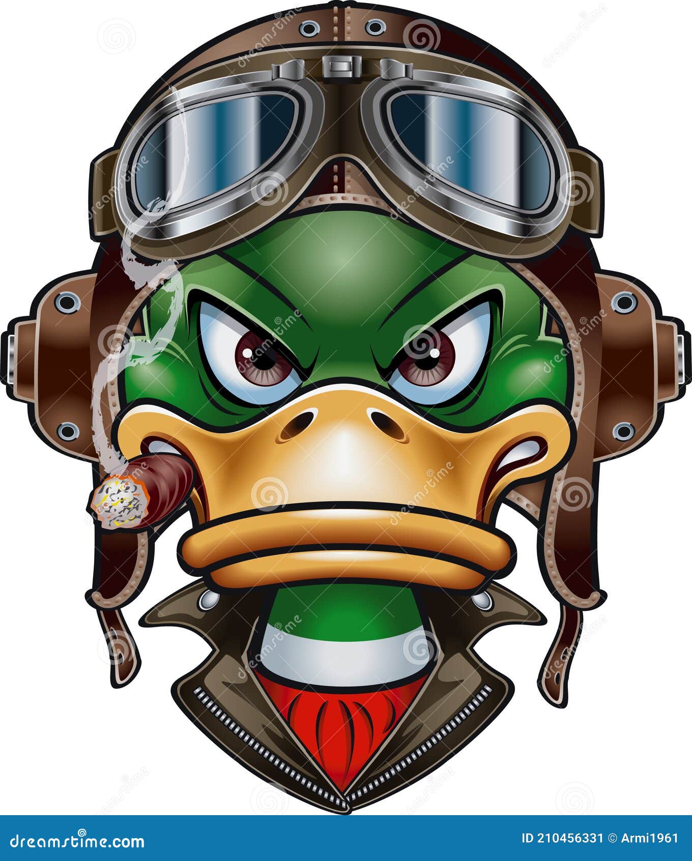 duck with leather flying helmet and goggles