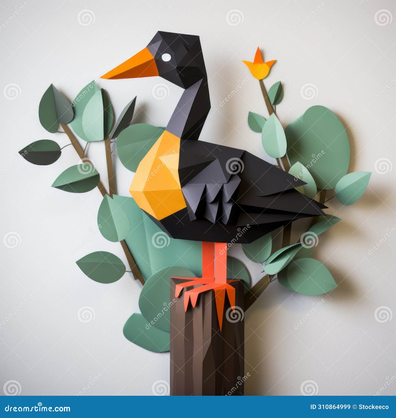 diy duck paper craft polygon  perched on tree branch