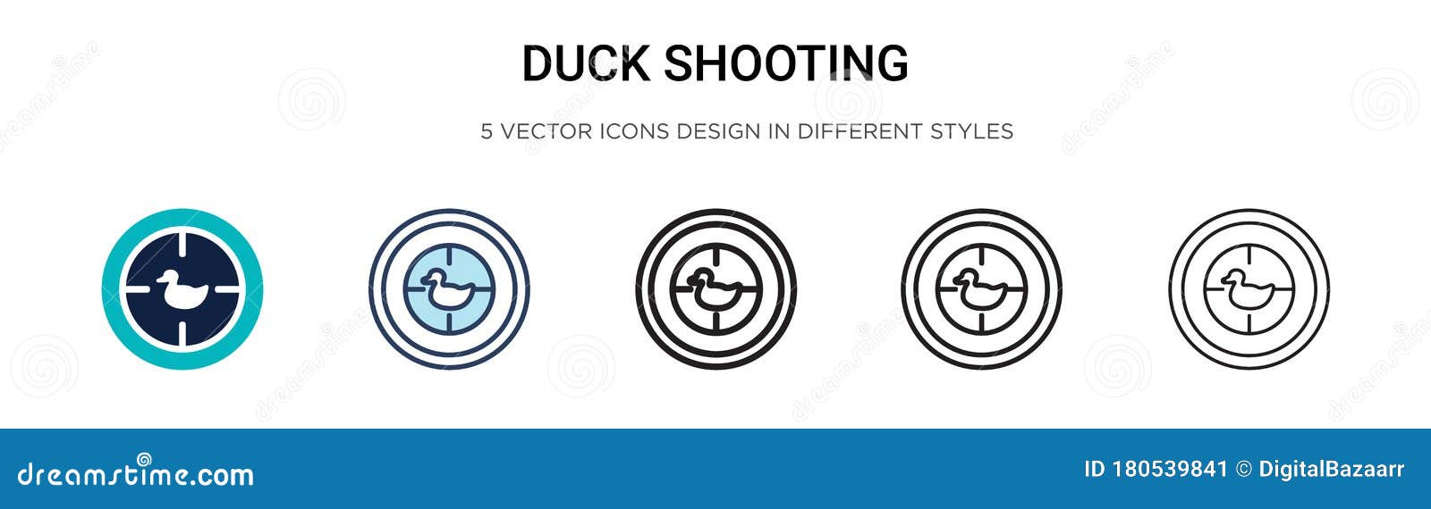 duck shooting icon in filled, thin line, outline and stroke style.   of two colored and black duck shooting