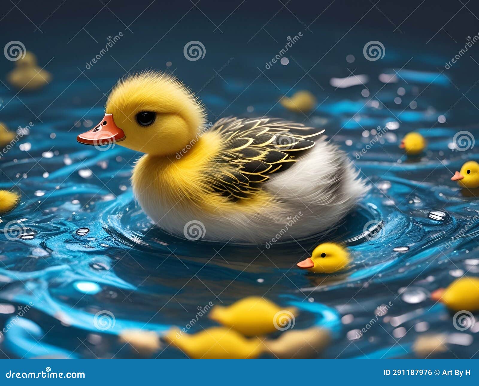 Beautiful Mom Duck with Her Little Cute Baby Ducks Stock Illustration