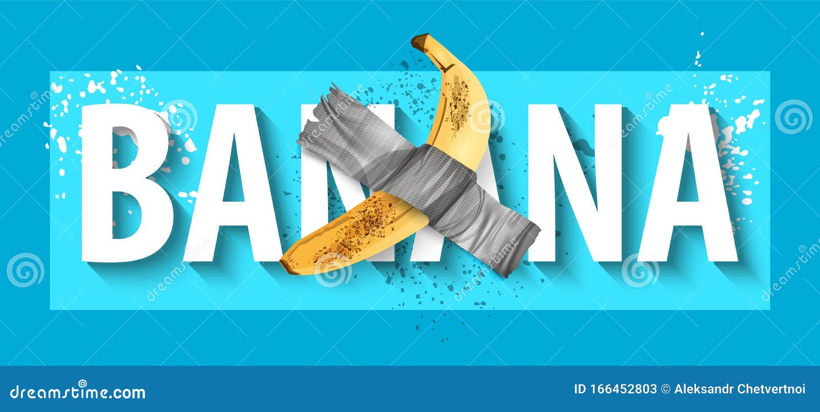 Duct Tape Banana on a Blue Background. Art Installation at Gallery Wall