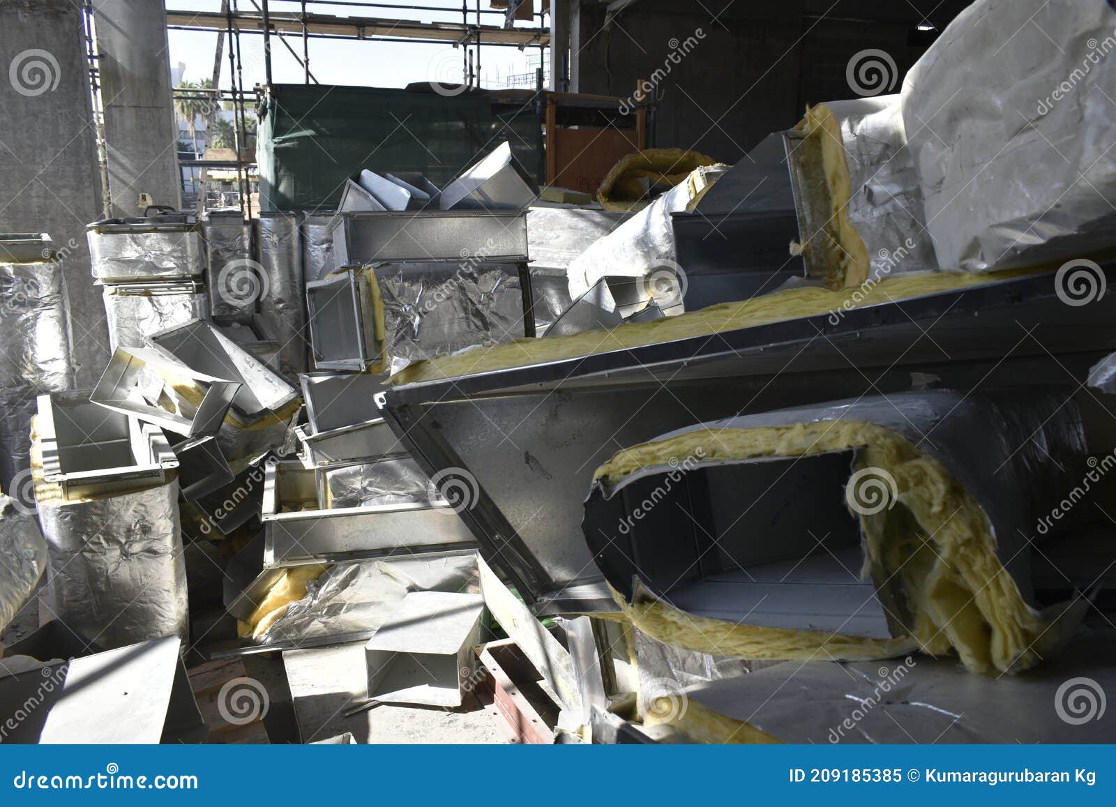 Ducting Work. Duct Insulation. HVAC System in the Construction Site