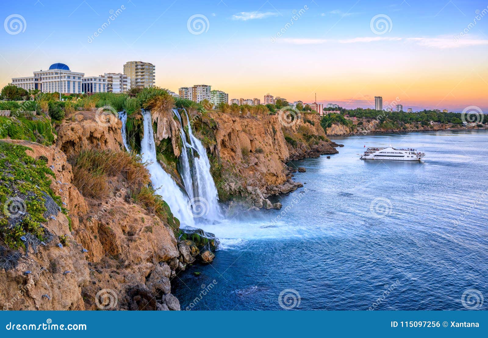 duden coast waterfalls, antalya, turkey, on sunset