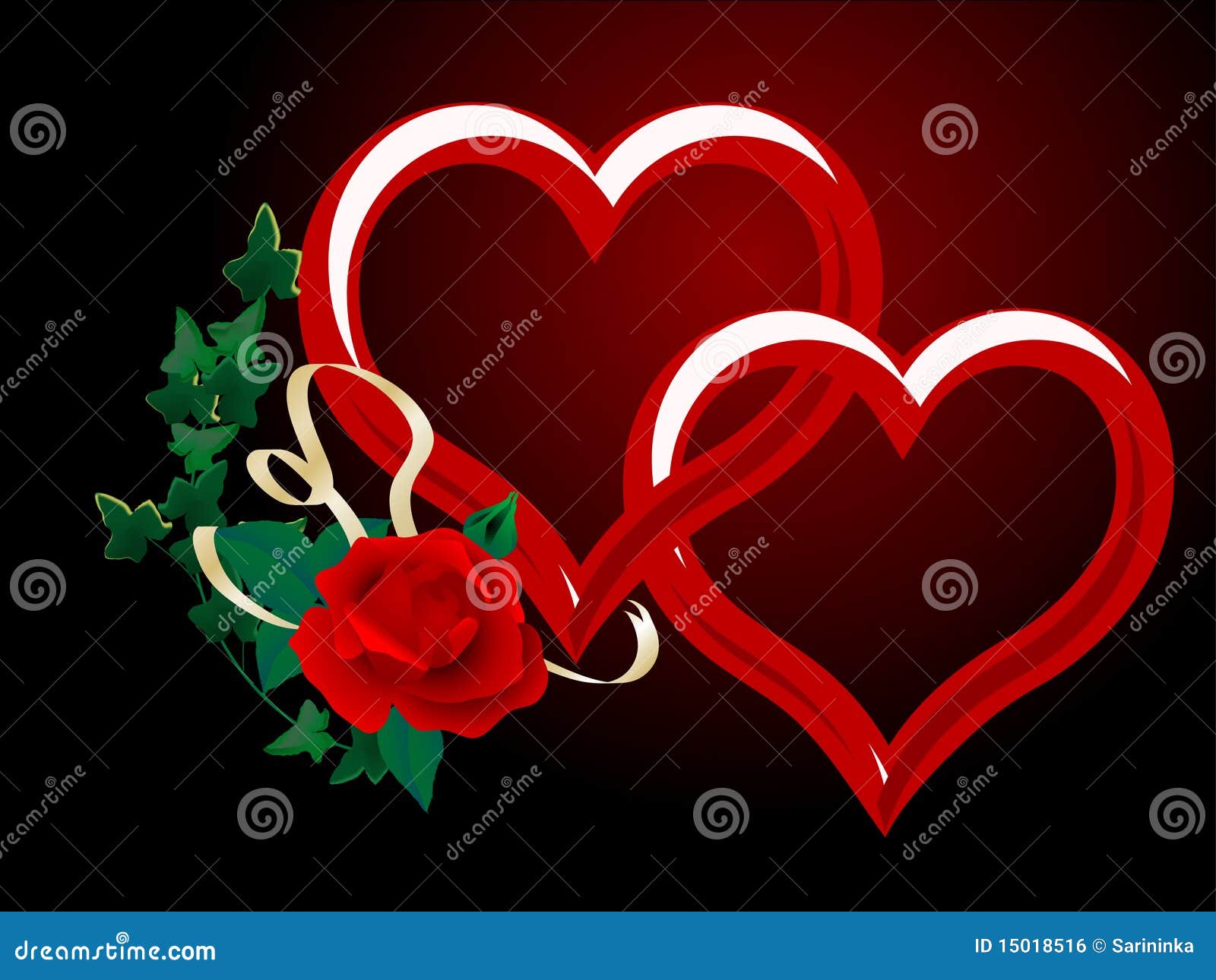 Due cuori illustrazione vettoriale. Illustrazione di flora - 15018516