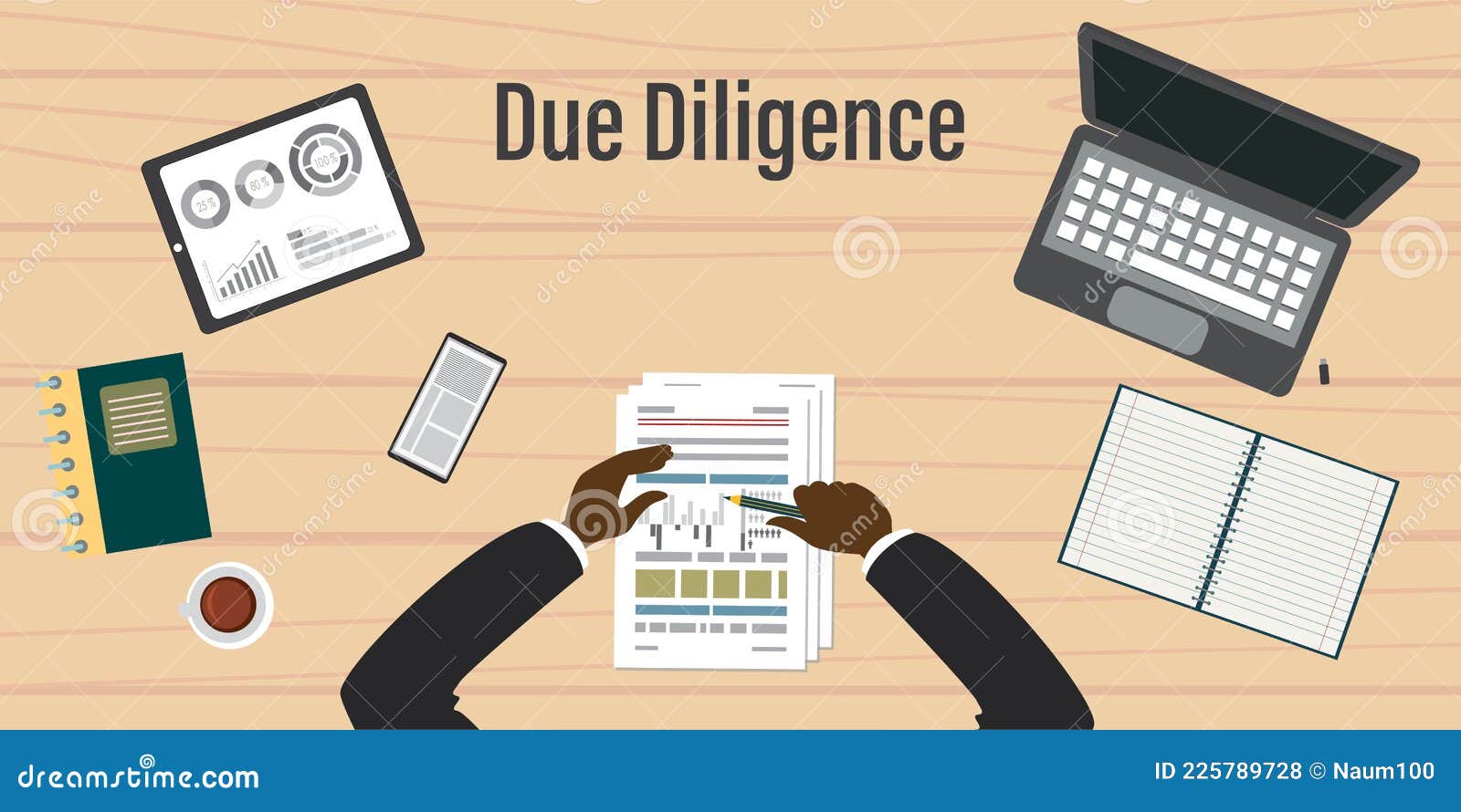 Due Diligence Business Review with Paper Document and Graph. Data