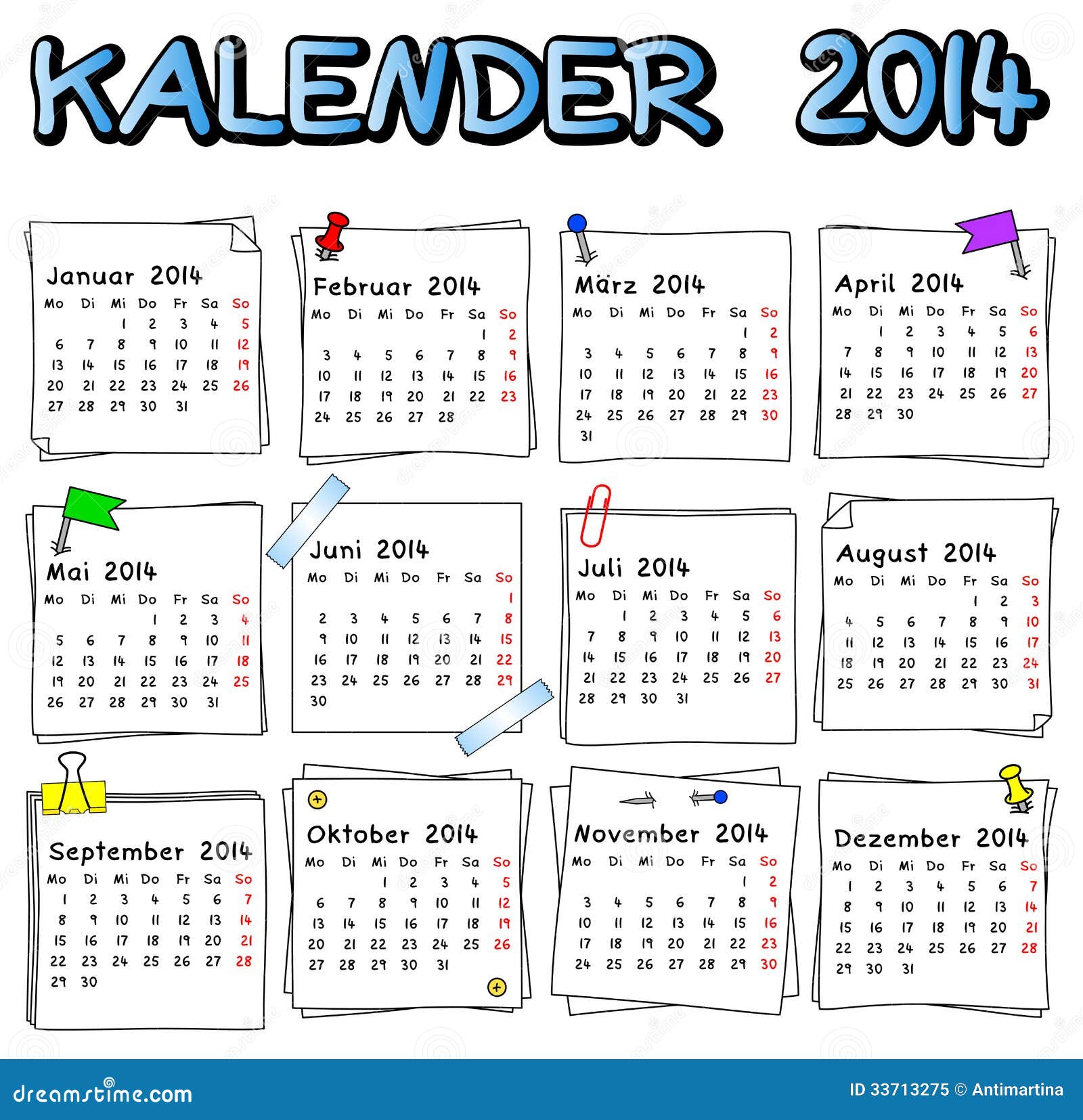 Duitse kalender 2014 Illustration begin - 33713275