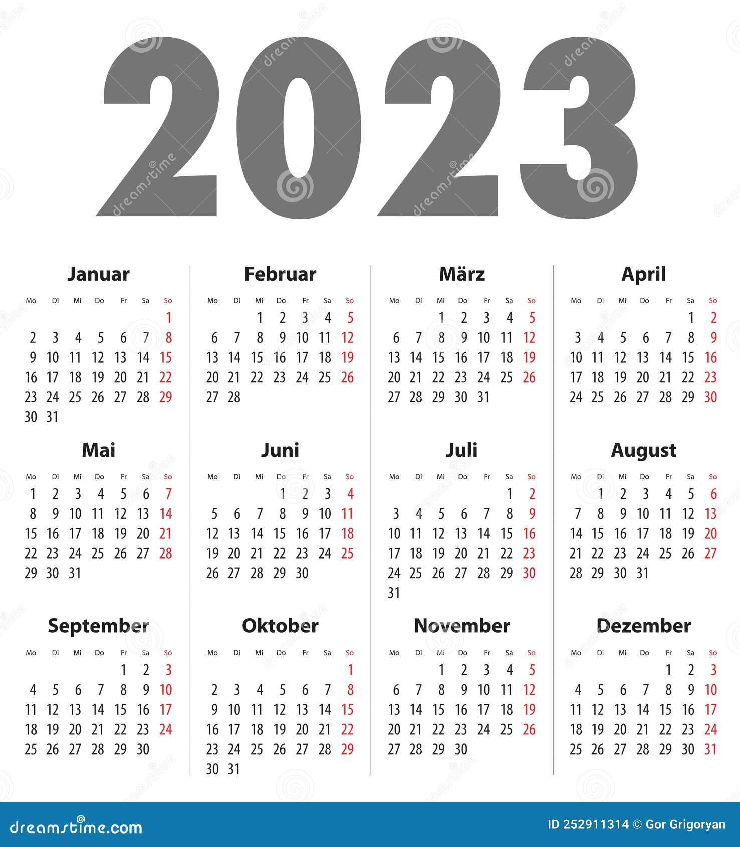 Duitse Kalender Deutsch Voor 2023. Mf - Illustration vast, lente: 252911314