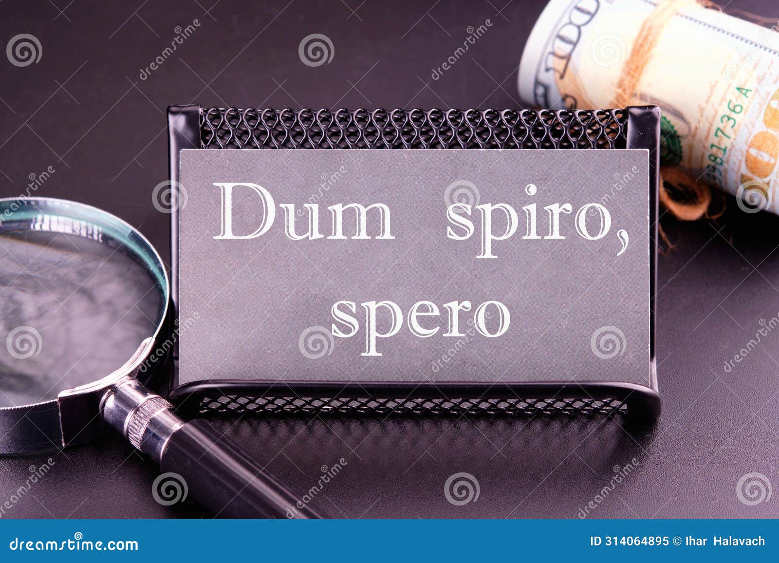 dum spiro spero - latin phrase means while i breath, i hope. on the business card