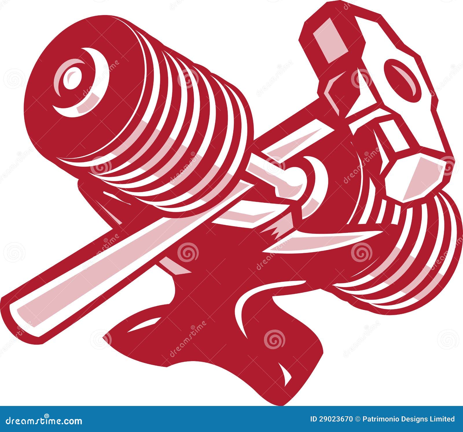 Dumbbell And Sledgehammer Retro RoyaltyFree Illustration