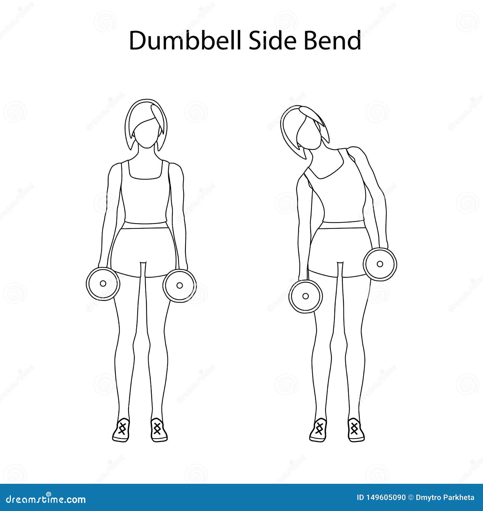 Dumbbell Side Bend Exercise Outline Stock Vector - Illustration of yoga
