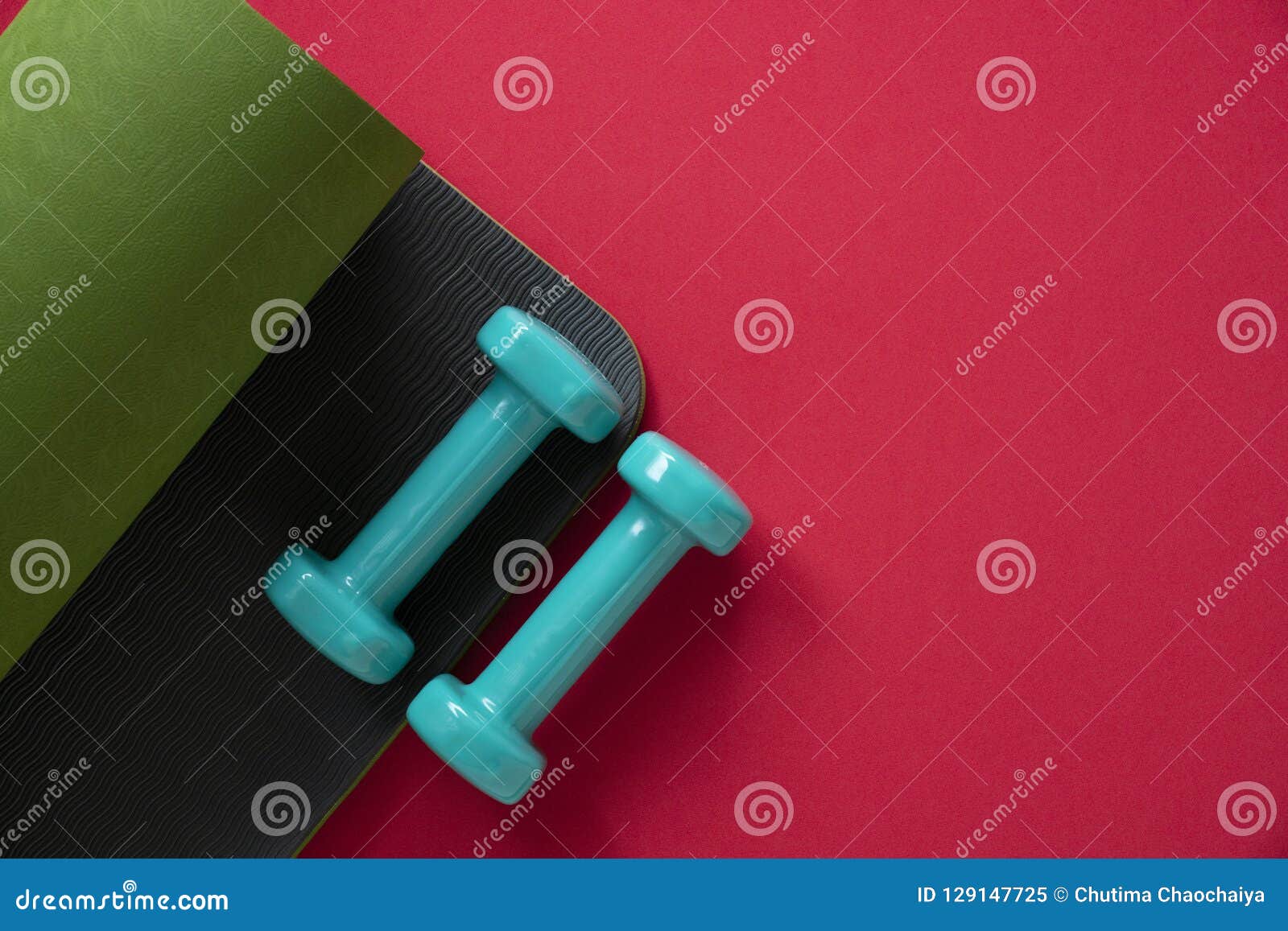 Dumbbell and Yoga Mat on Table Stock Image - Image of workout, space ...