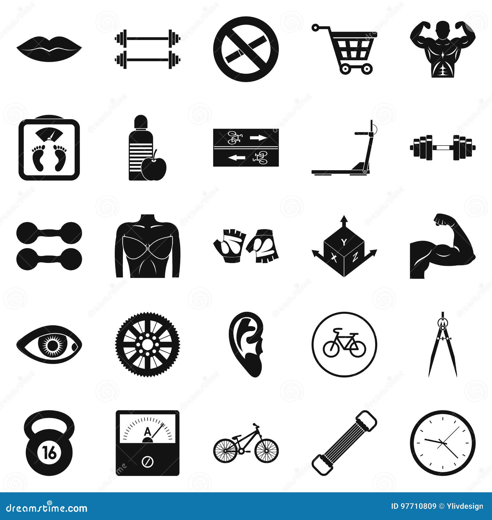 Dumbbells Icons Set, Simple Style Stock Vector Illustration of