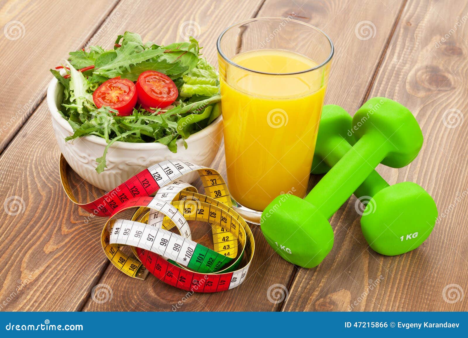 Dumbells, Tape Measure and Healthy Food. Fitness and Health Stock Photo ...