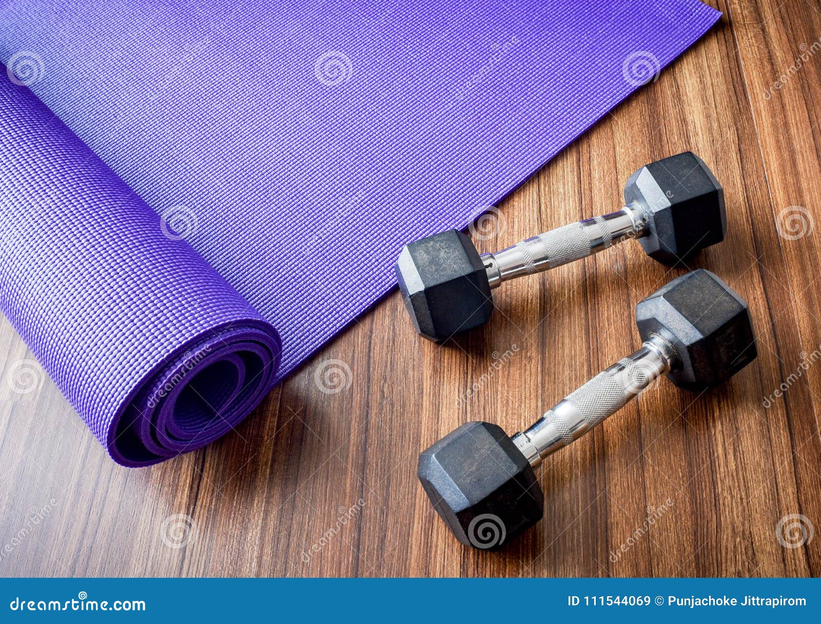 Dumbells and Yoga Mat in Workout Gym. Stock Image - Image of space,  working: 111544069
