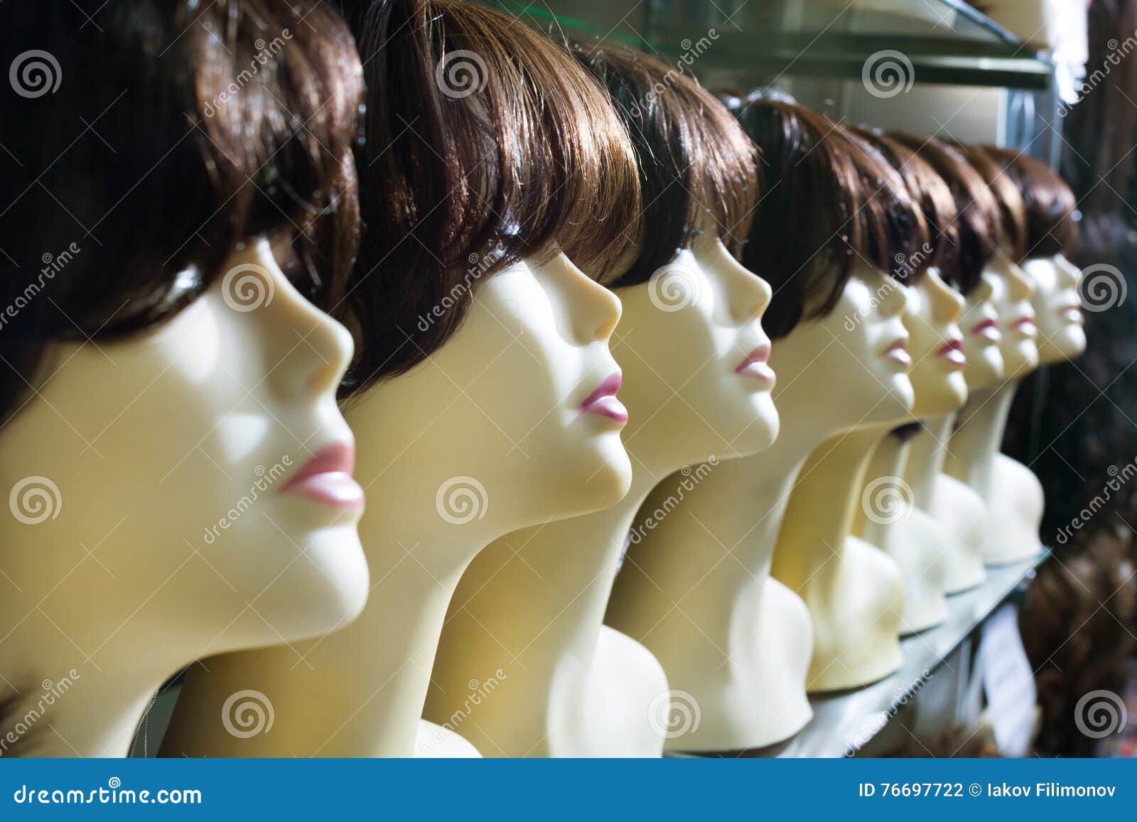 Dummies Heads with Hair Style in Shop Stock Photo - Image of periwig,  peruke: 76697722