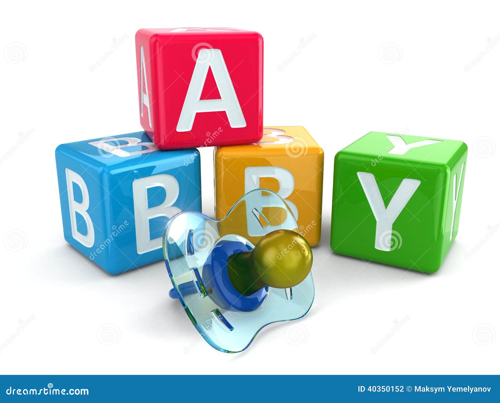 Dummy or Pacifier and Buzzword Blocks with Word Baby. Stock