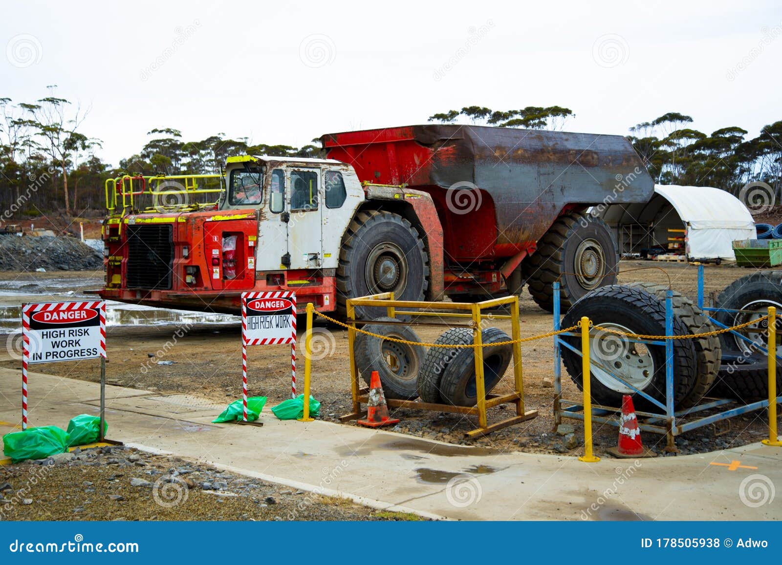 Dump Truck Maintenance editorial stock photo. Image of outside 178505938