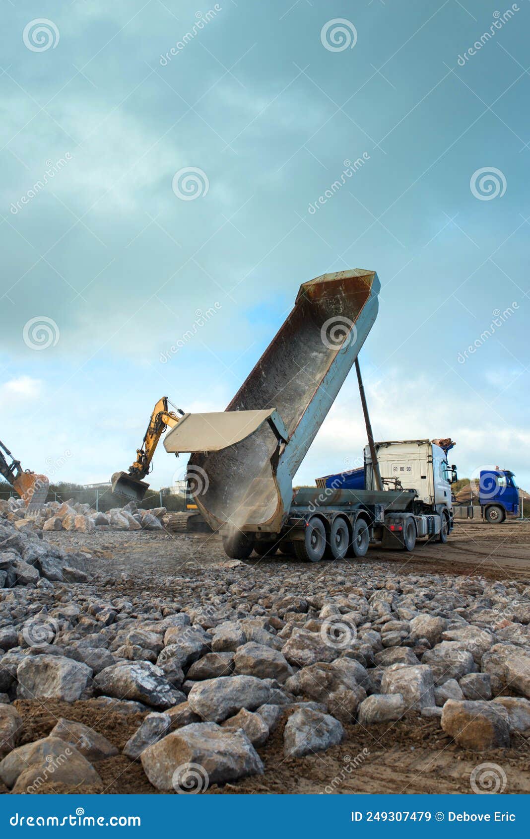 Dump Truck Unloading Its Cargo on a Construction Site Editorial Stock Image Image of aviation