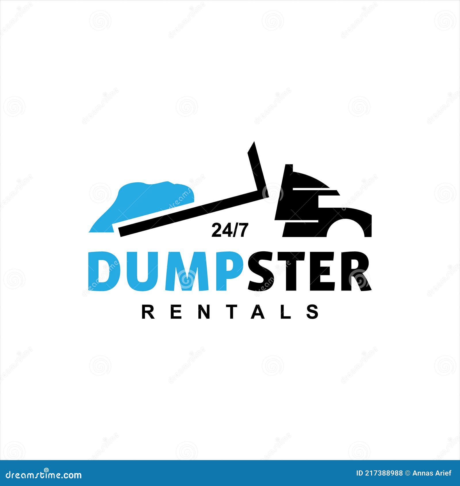 dumpster rental logo line  blue container truck 