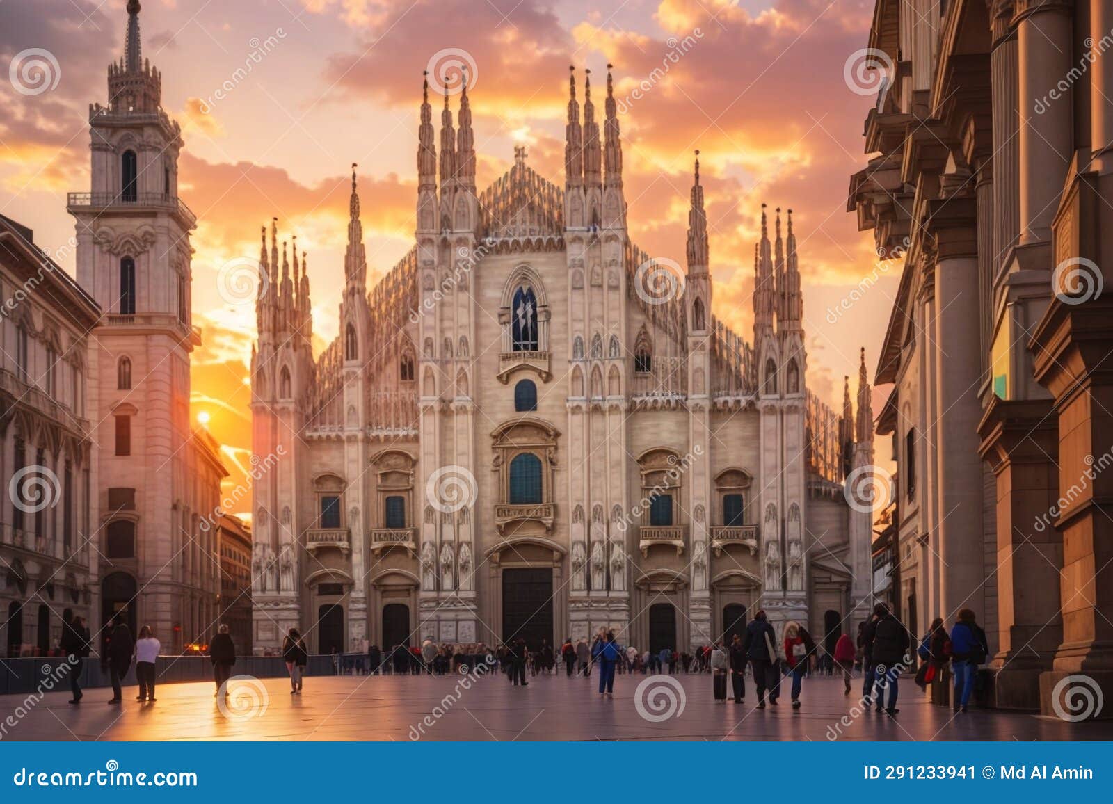 The Duomo at Milan with a Beautiful Sunset. Stock Illustration -  Illustration of metropolis, duomo: 291233941