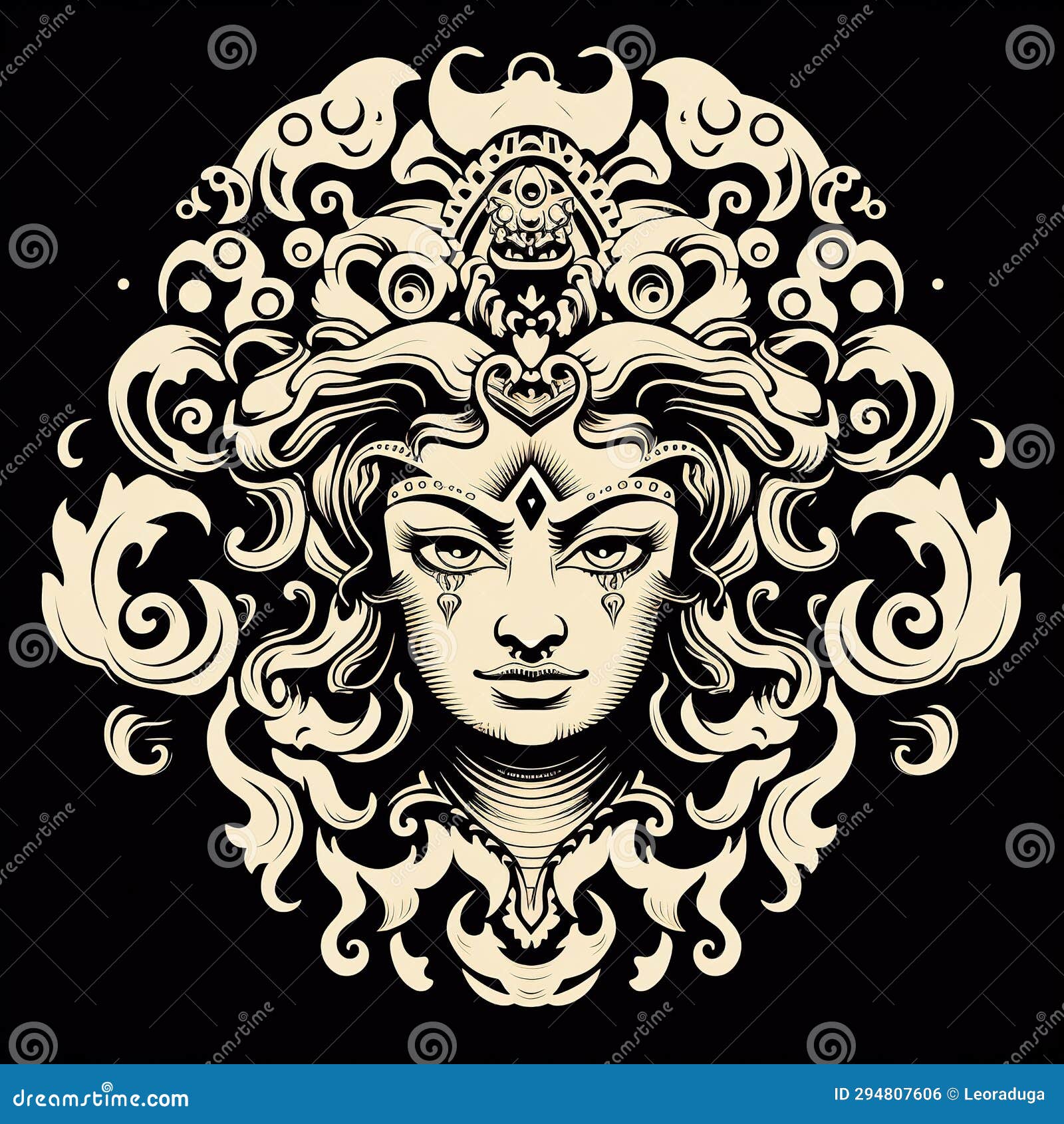 Durga Maas Divine Face Art Black and White Stock Illustration ...