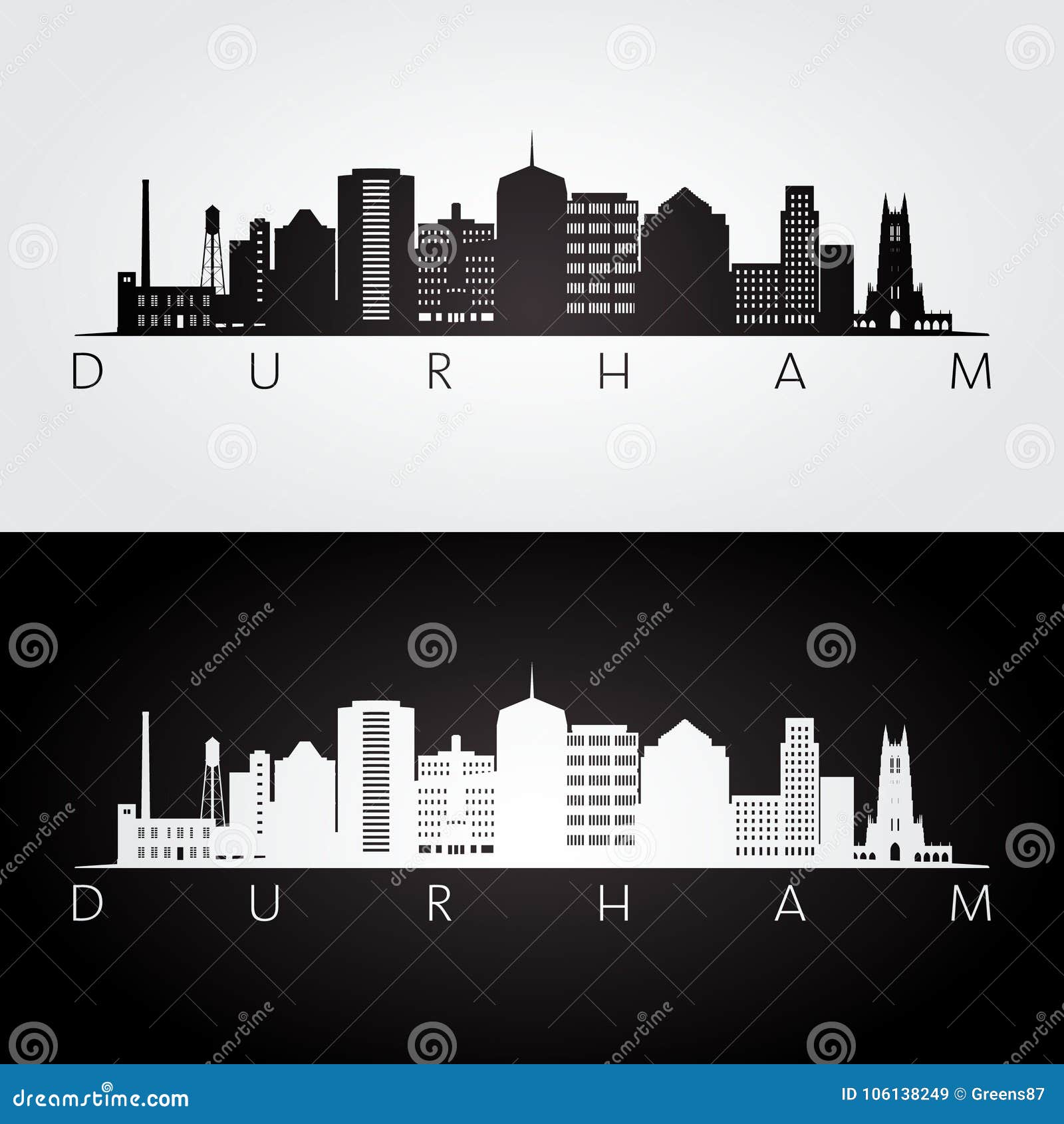 durham usa skyline and landmarks silhouette