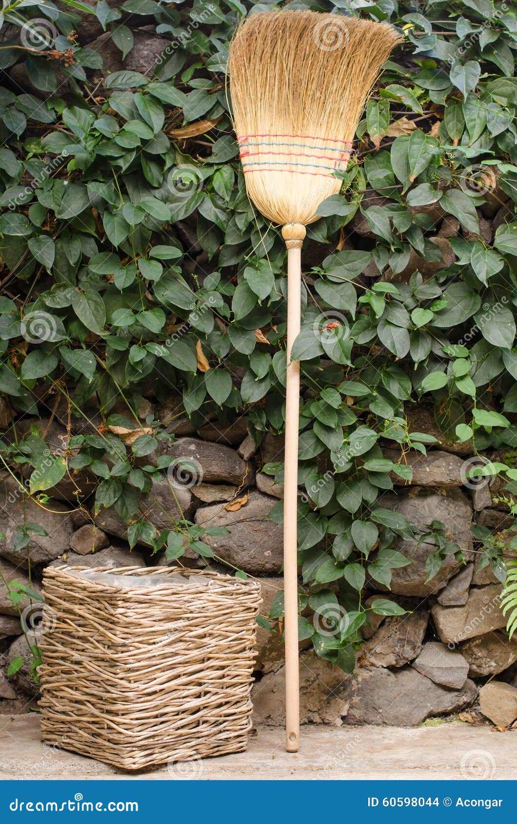 Dustbin and broom straw. stock photo. Image of garbage 60598044